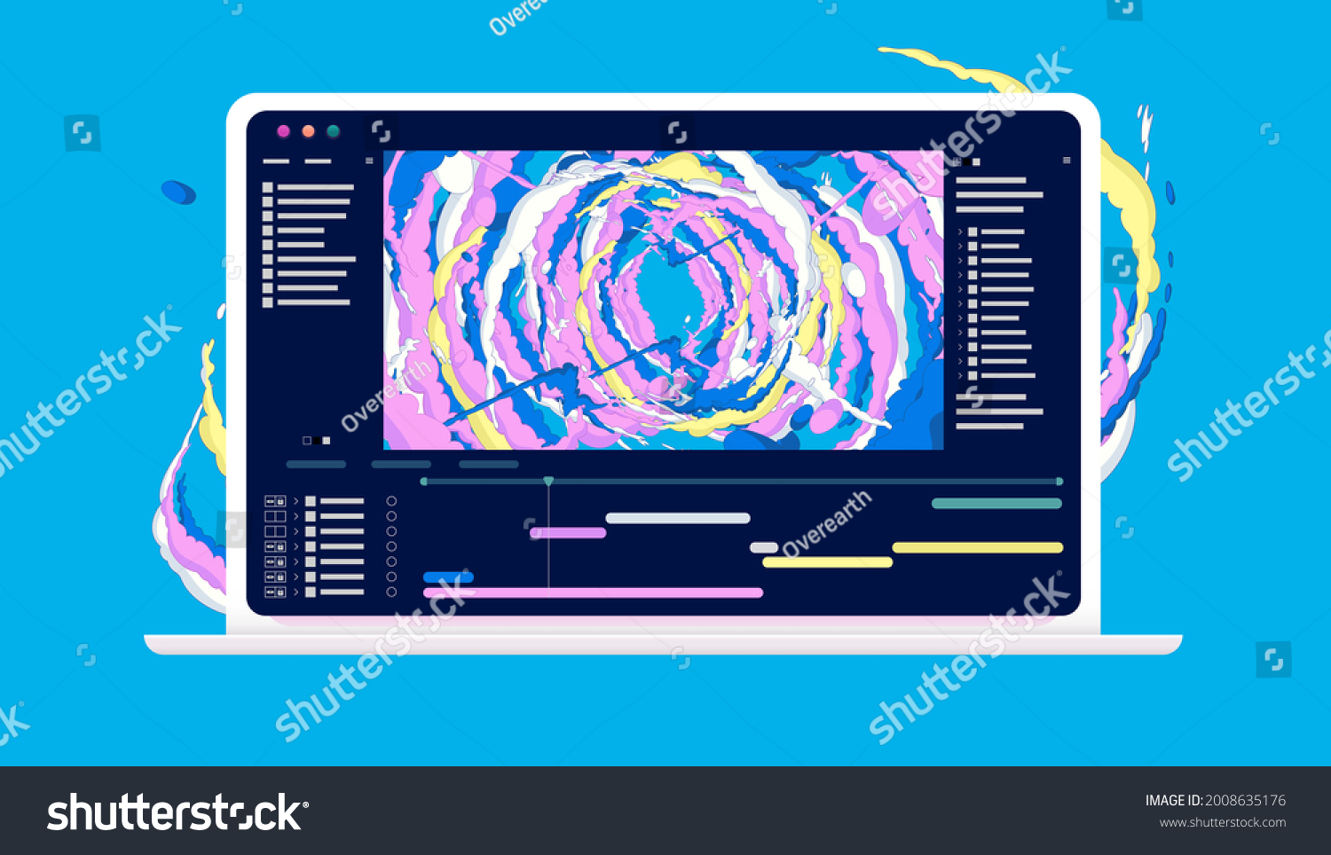 SVG of Animation software on computer screen - Laptop with application used to animate and create motion design. Vector illustration svg