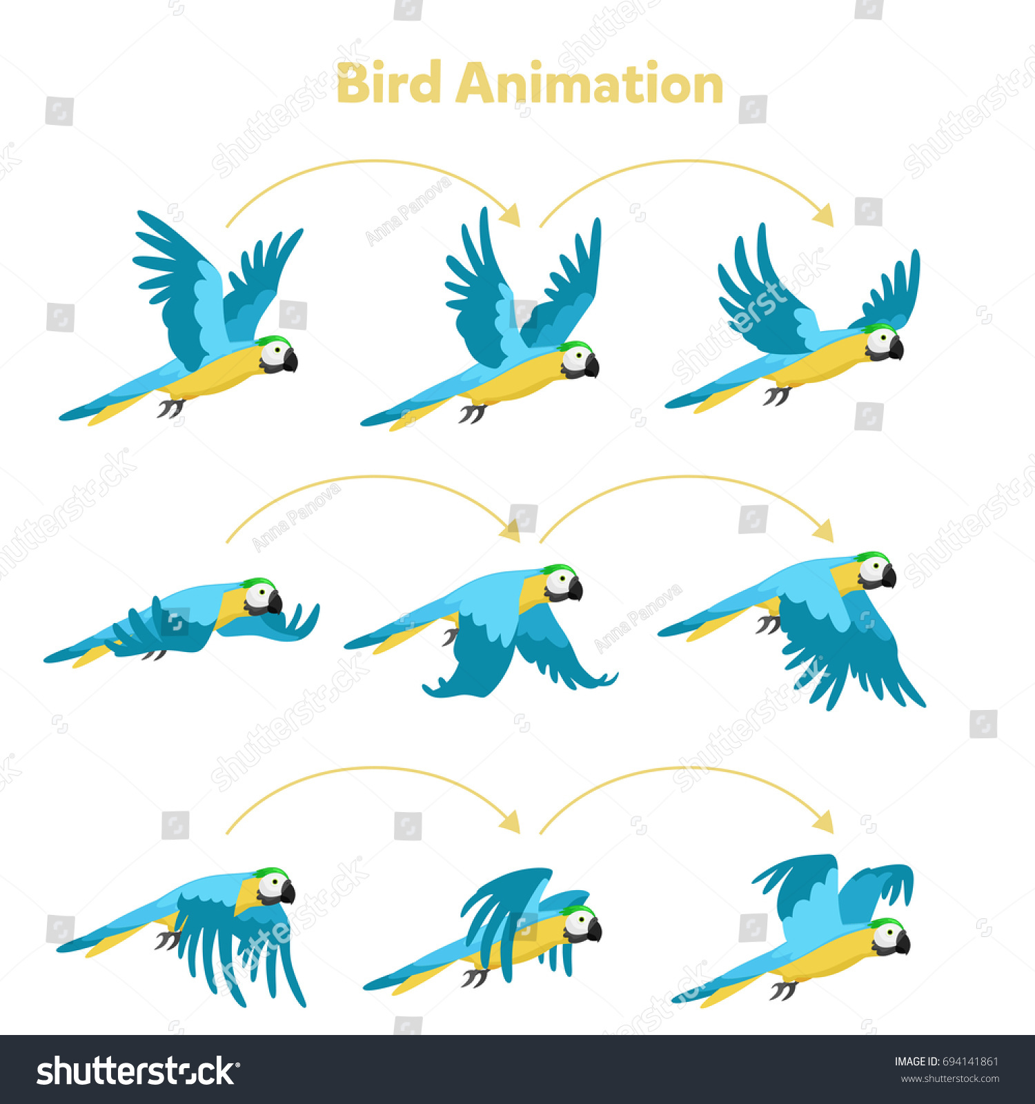 鳥が飛んでいるアニメーション アニメーションを鸚鵡に返す 飛び散る のベクター画像素材 ロイヤリティフリー