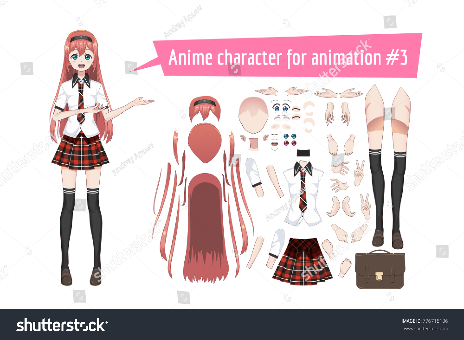 Anime Manga Schoolgirl Red Tartan Skirt Stock Vector (Royalty Free ...