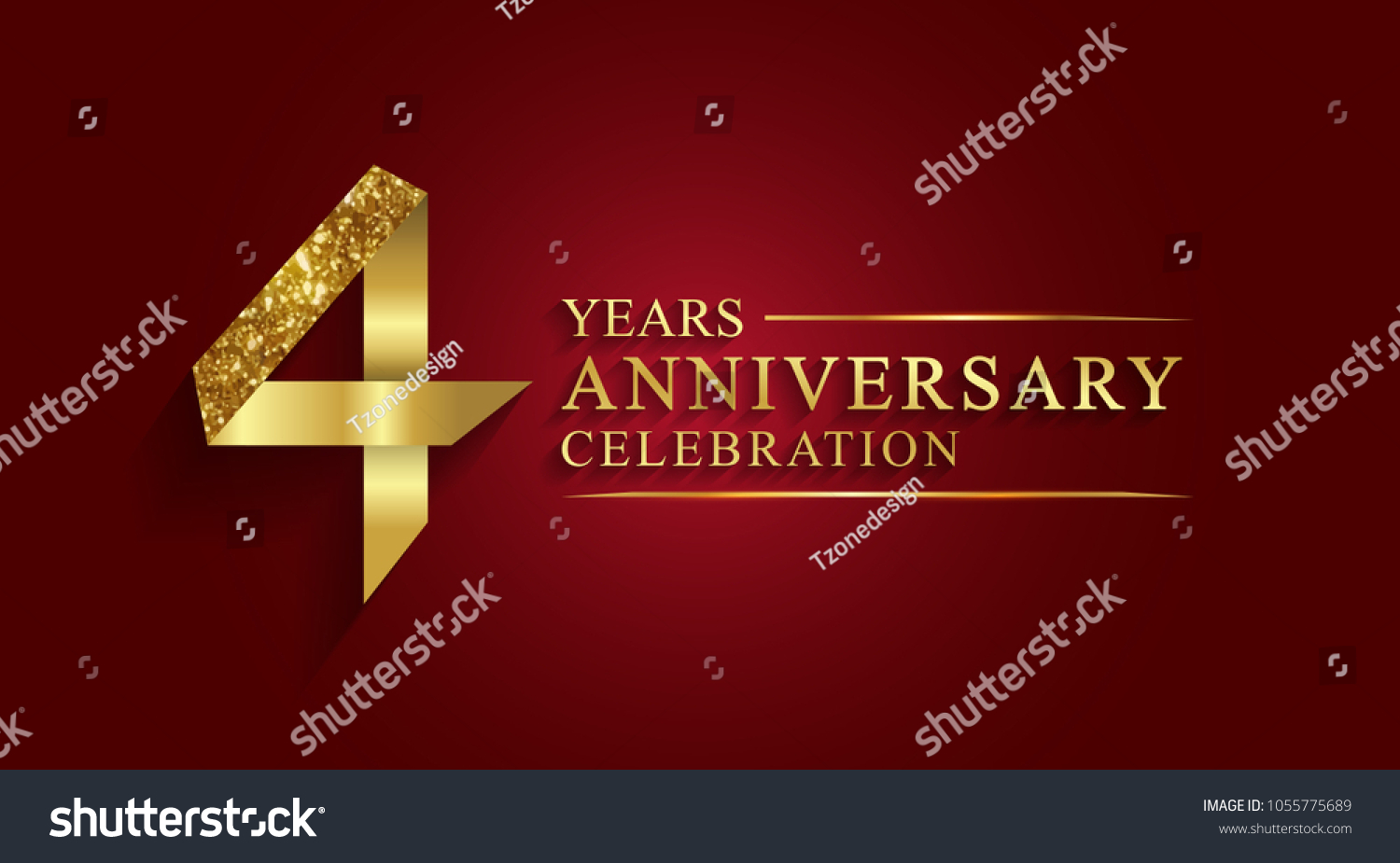 SVG of anniversary, aniversary, 4 years anniversary celebration logotype. Logo,ribbon golden number on red background.Numbers ribbon gold foil. svg