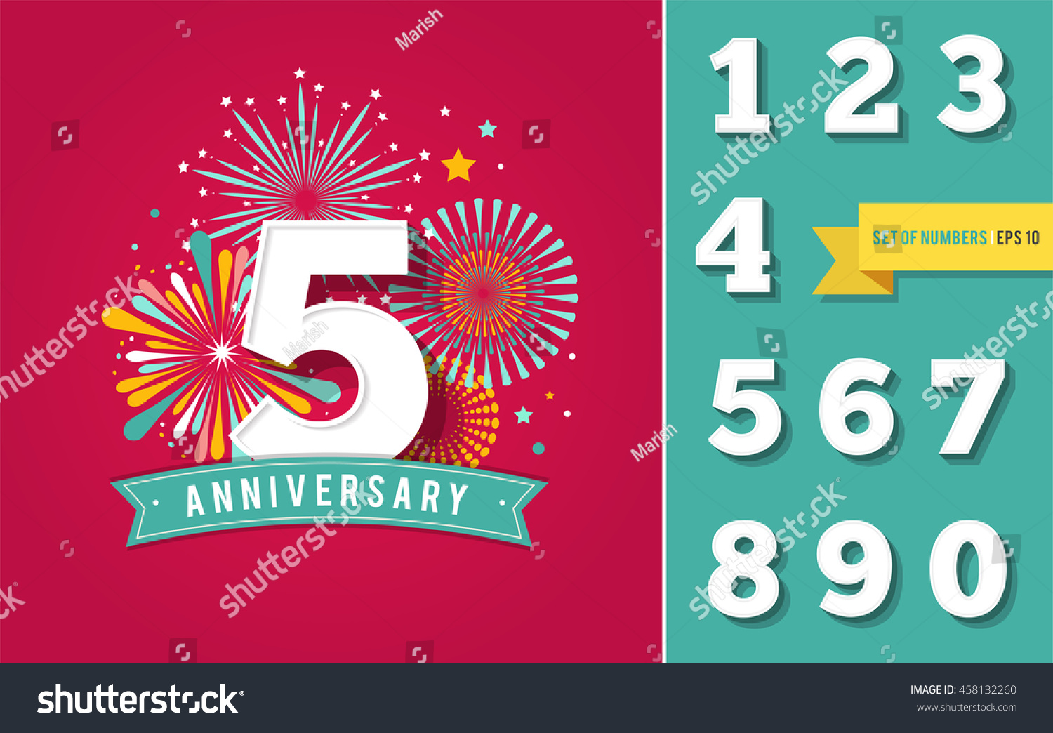 SVG of Anniversary fireworks and celebration background, set of numbers svg