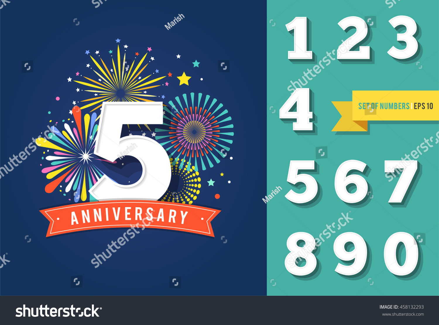SVG of Anniversary fireworks and celebration background, set of numbers svg