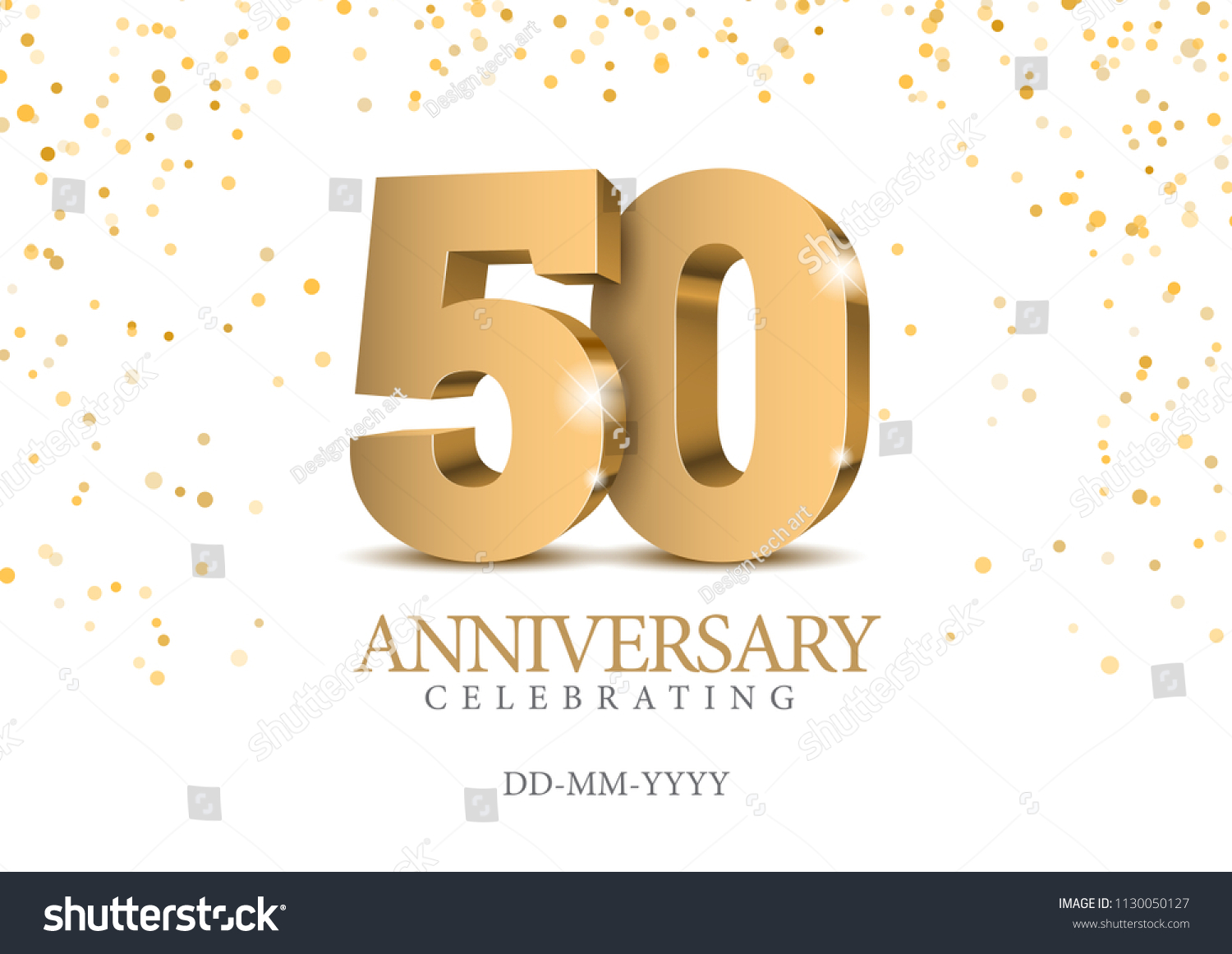 SVG of Anniversary 50. gold 3d numbers. Poster template for Celebrating 50th anniversary event party. Vector illustration svg