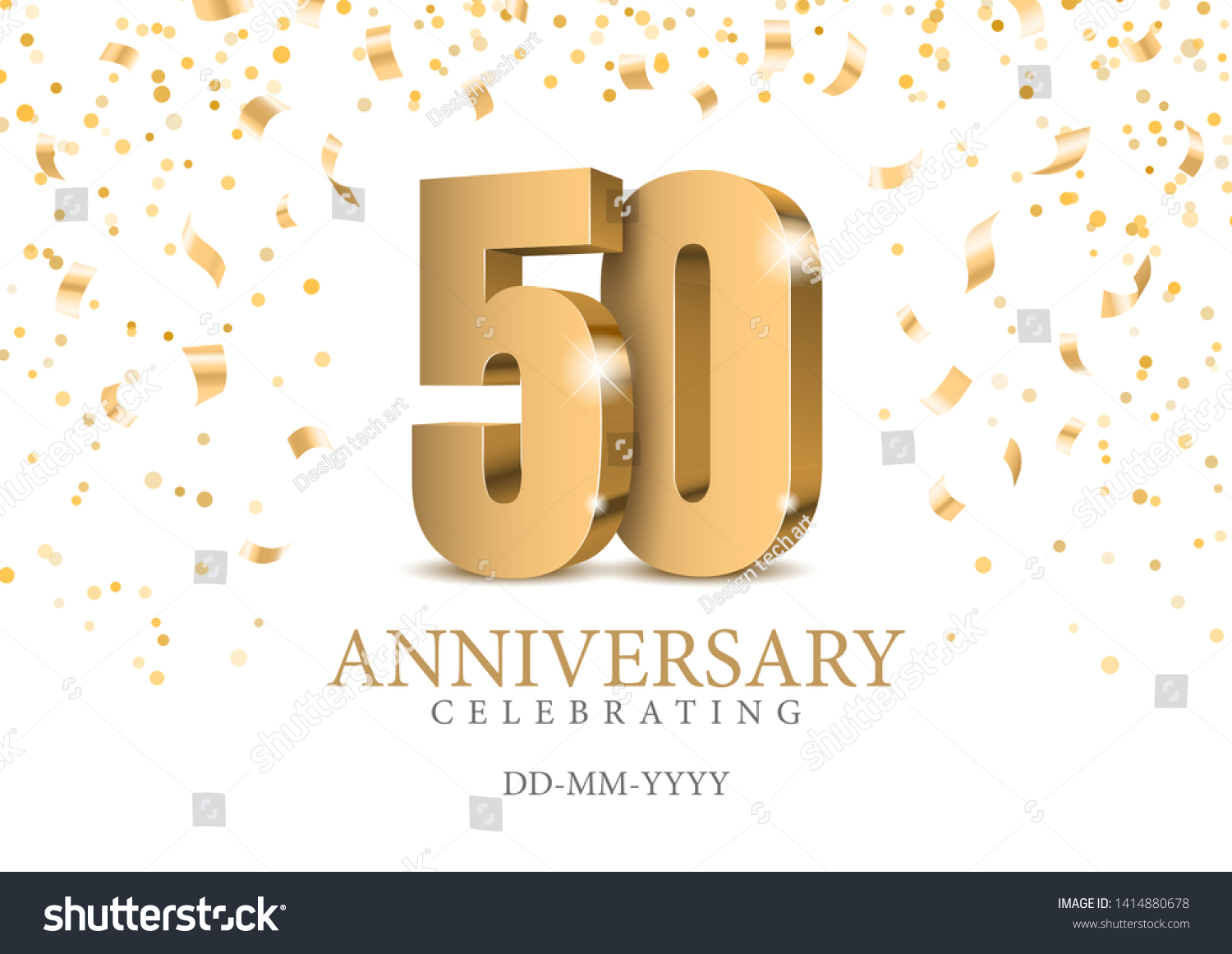 SVG of Anniversary 50. gold 3d numbers. Poster template for Celebrating 50th anniversary event party. Vector illustration svg