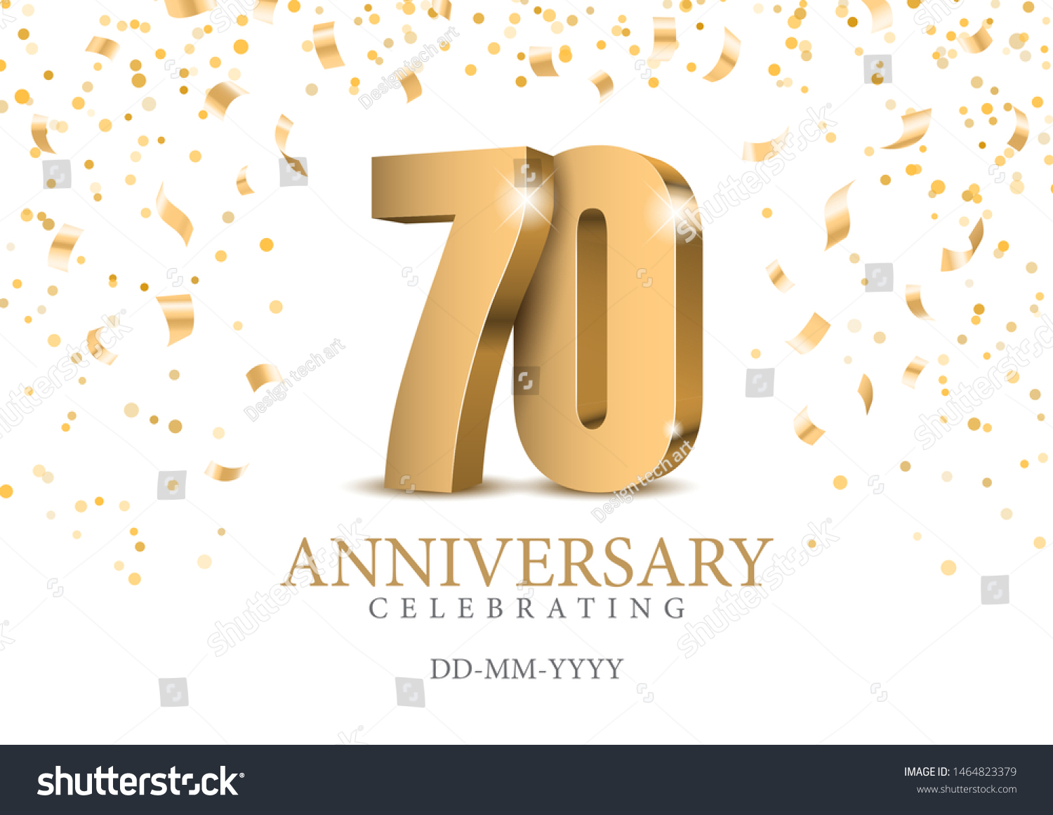 SVG of Anniversary 70. gold 3d numbers. Poster template for Celebrating 70th anniversary event party. Vector illustration svg