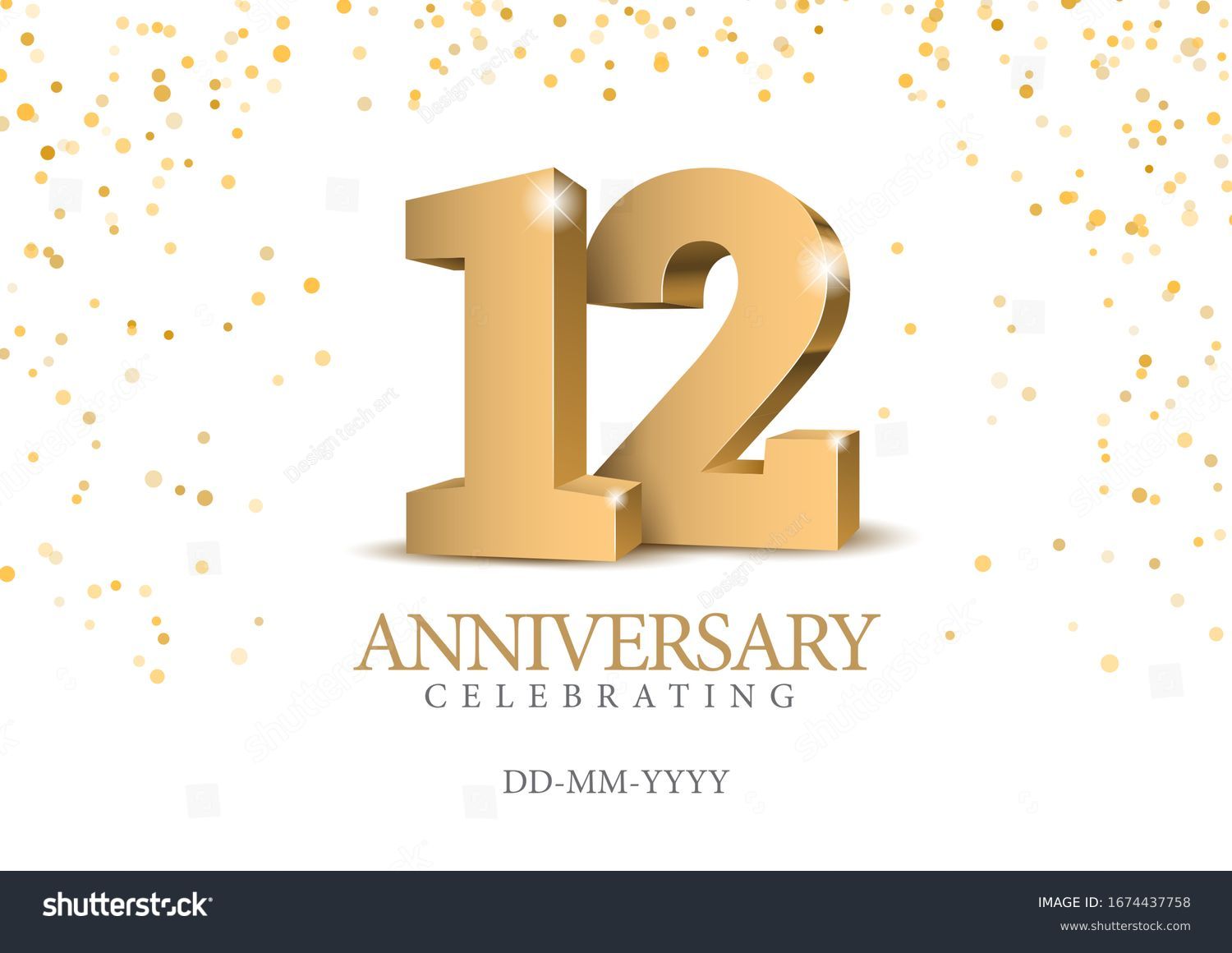 SVG of Anniversary 12. gold 3d numbers. Poster template for Celebrating 12th anniversary event party. Vector illustration svg