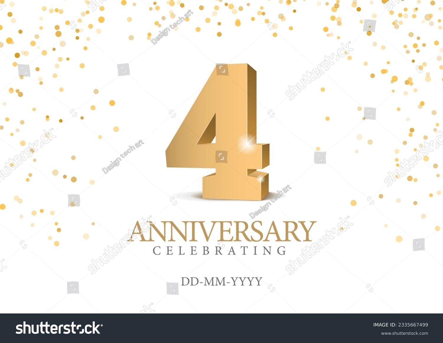 SVG of Anniversary 4. gold 3d numbers. Poster template for Celebrating 4 th anniversary event party. Vector illustration svg