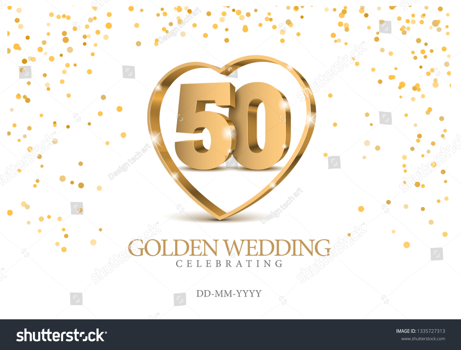 SVG of Anniversary golden wedding 50 years married. gold 3d numbers in heart. Poster template for Celebrating 50th anniversary event party. Vector illustration svg
