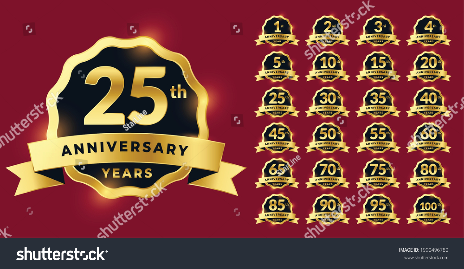 SVG of anniversary labels set in golden style svg