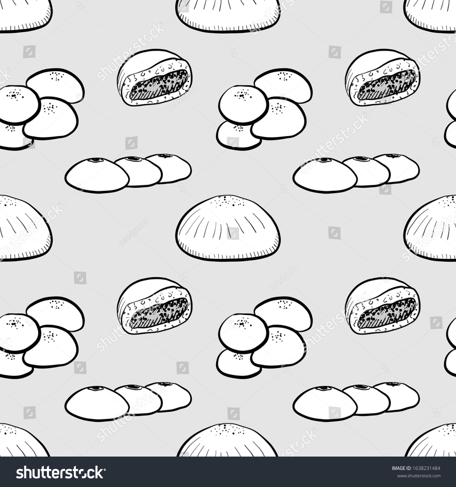 Anpan Seamless Pattern Greyscale Drawing Useable Stock Vector (Royalty ...