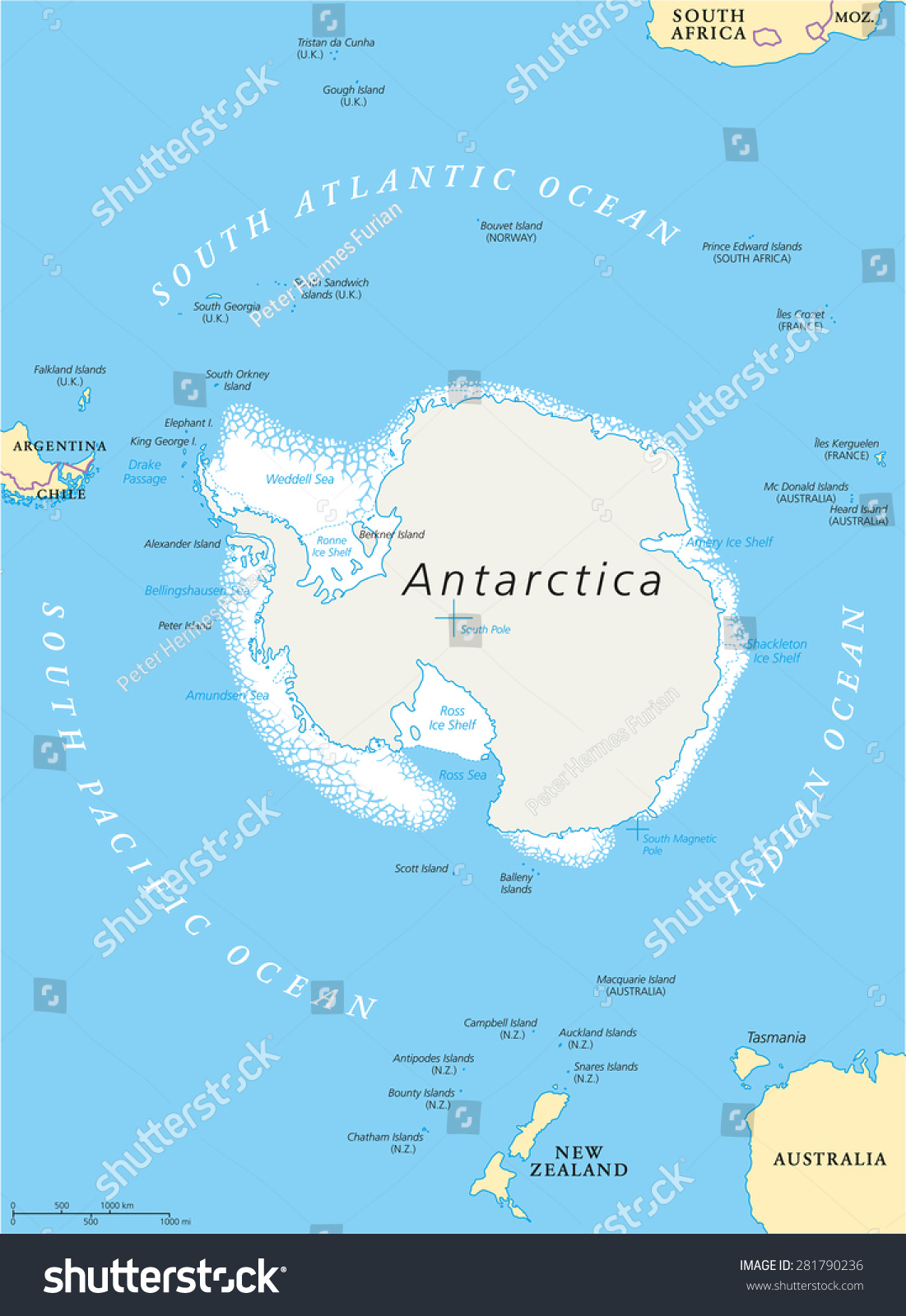 Antarctic Region Political Map South Pole Stock Vector 281790236 ...