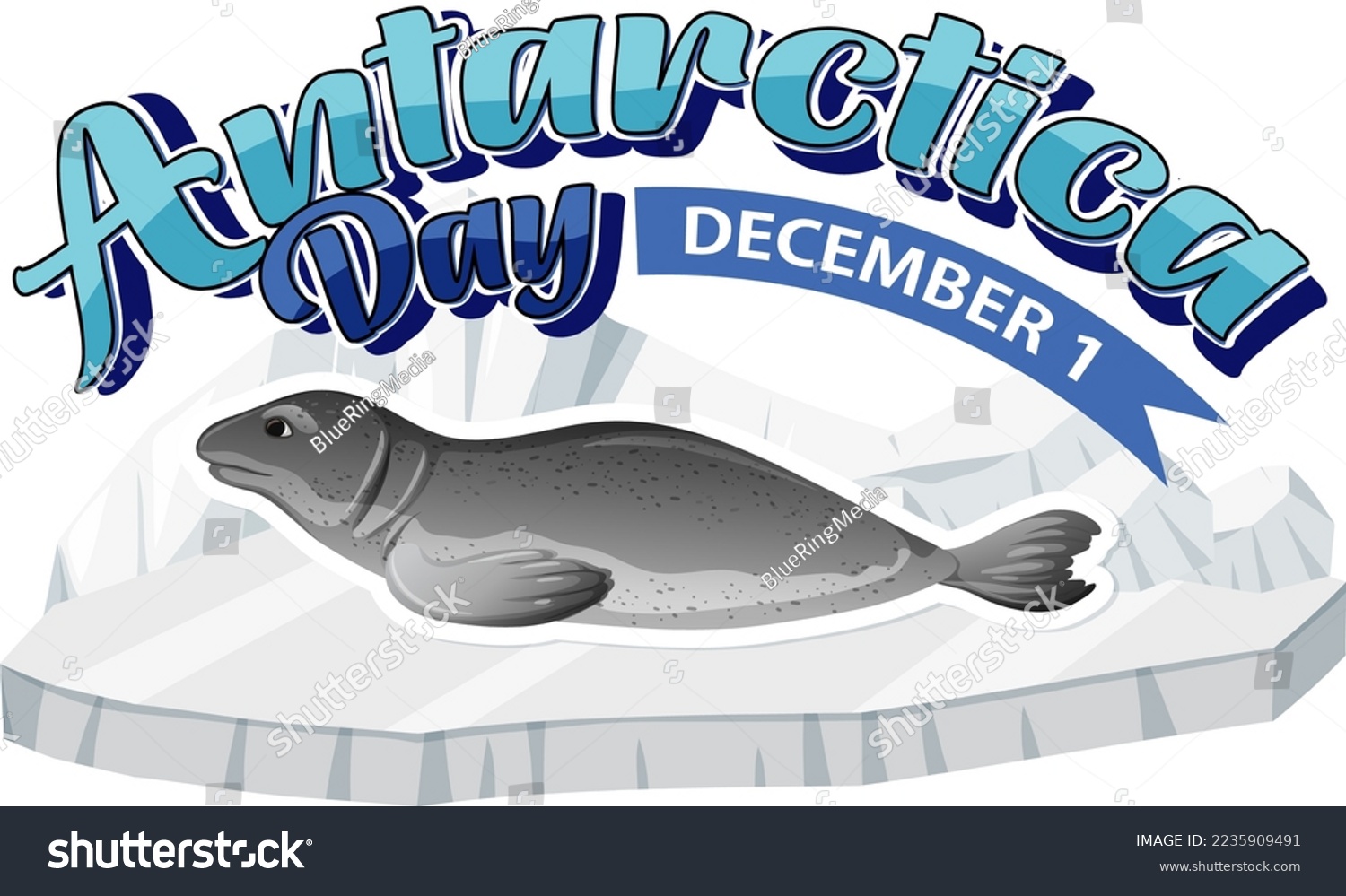 SVG of Antarctica day text with dugong illustration svg