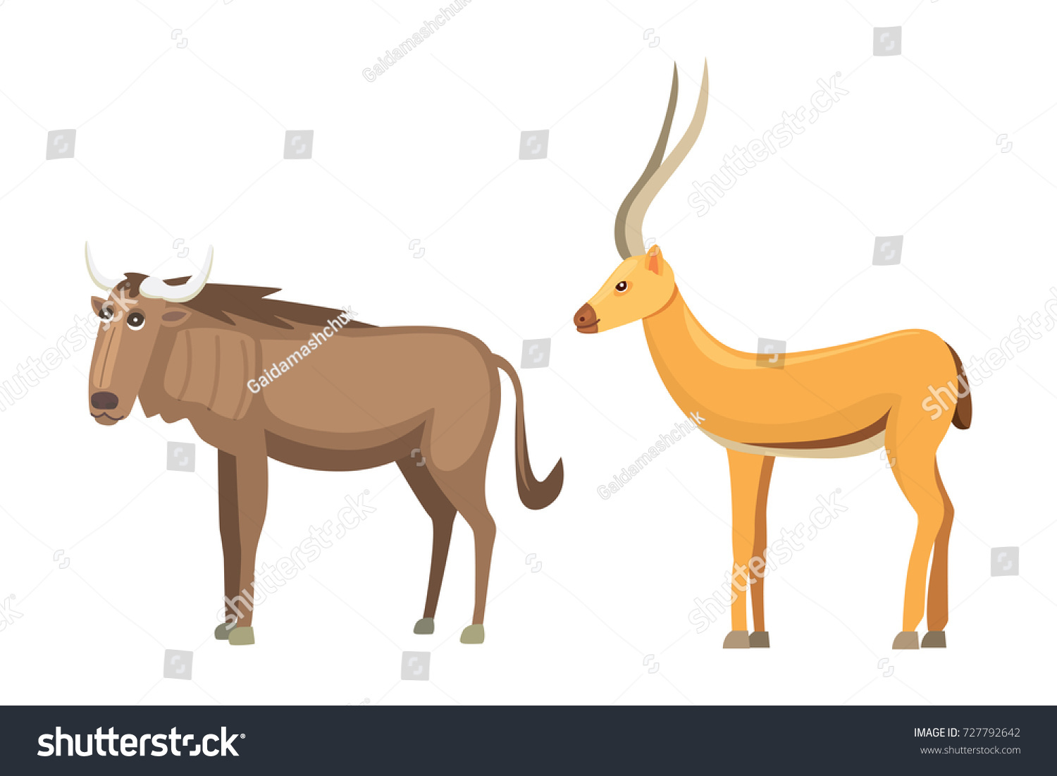 Antelope Cartoon Vector Set Savanna Animals 스톡 벡터(로열티 프리) 727792642