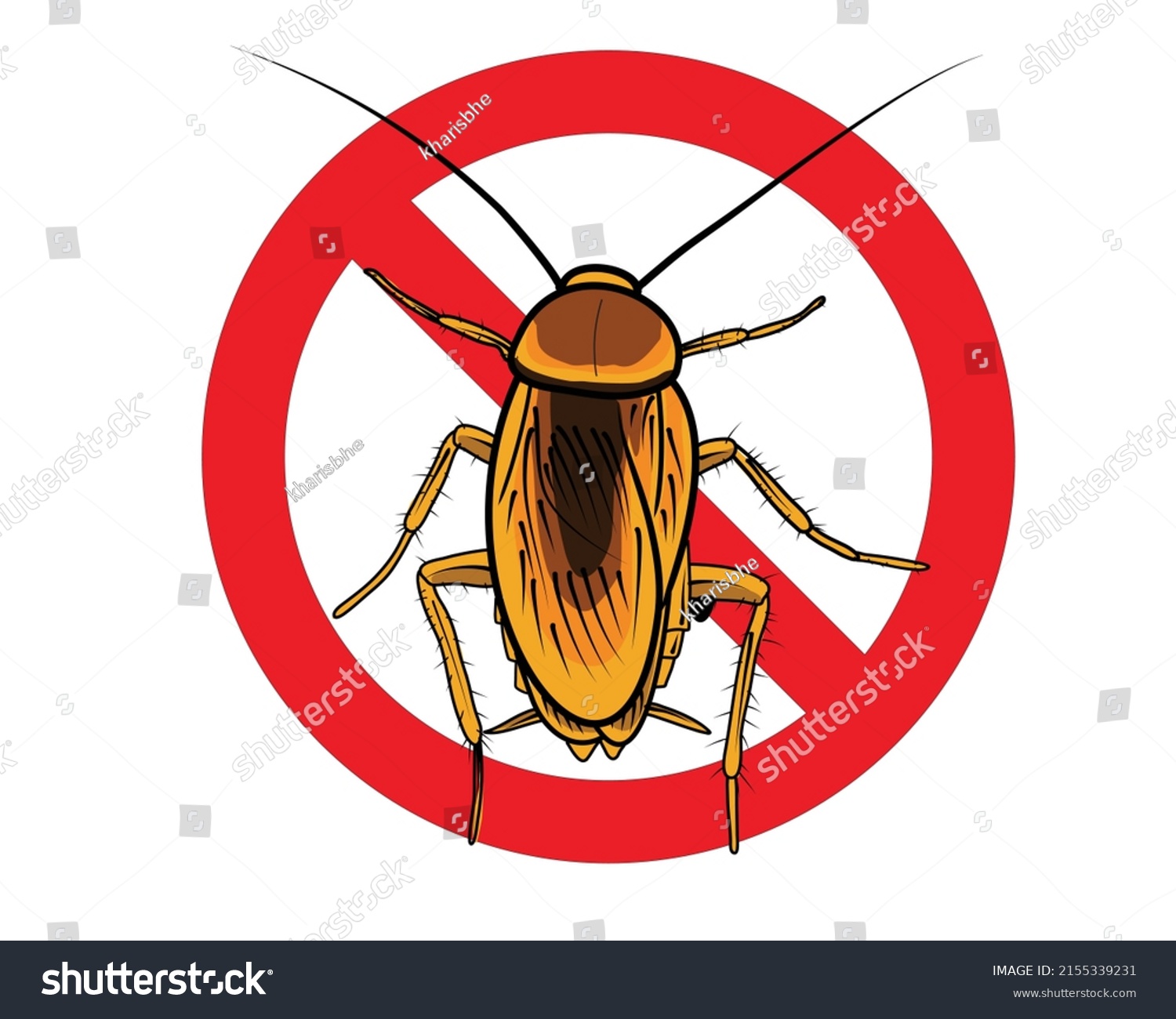 Anti Cockroach Symbol Sign Illustration Prohibition Stock Vector ...