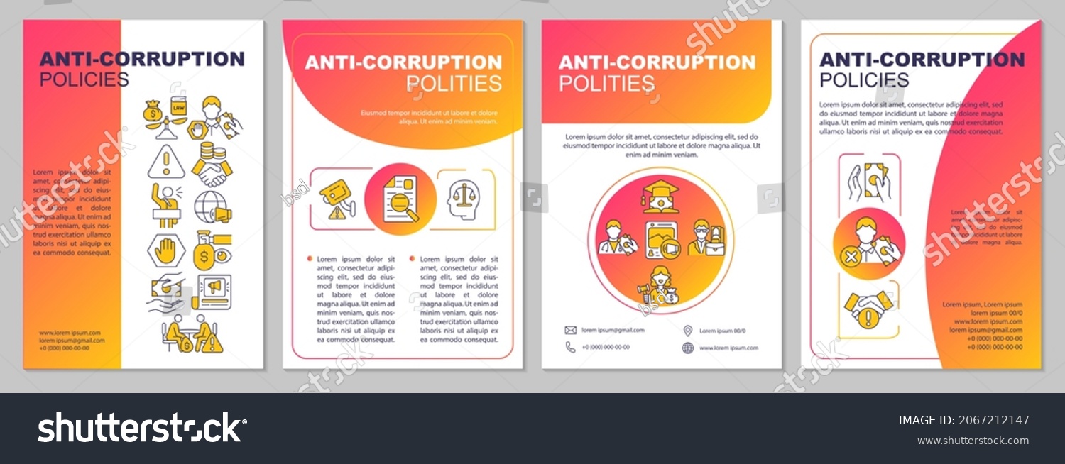 SVG of Anti corruption activities brochure template. Fraud control. Flyer, booklet, leaflet print, cover design with linear icons. Vector layouts for presentation, annual reports, advertisement pages svg