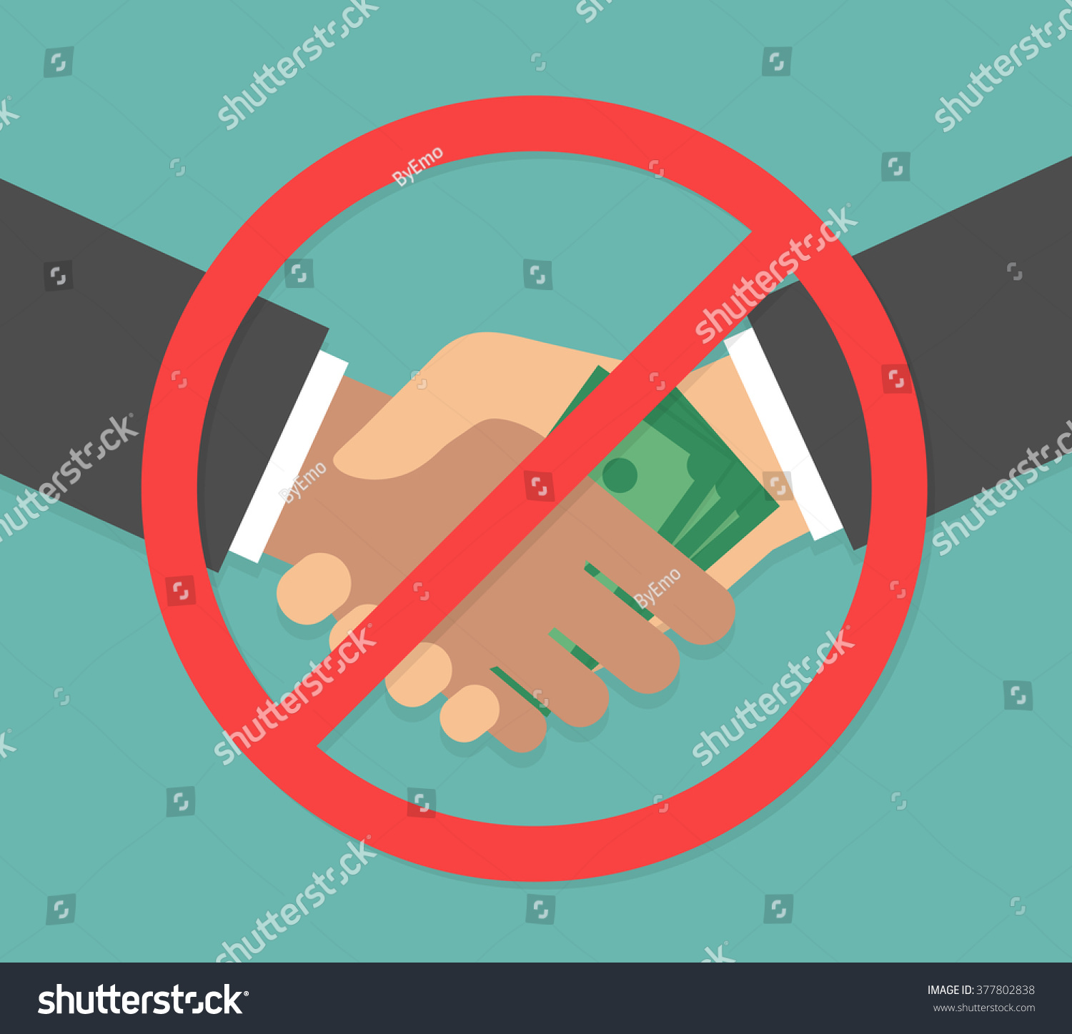 SVG of Anti corruption concept. Handshake with money bills and red prohibition sign. Hand giving money through handshake. Flat design svg