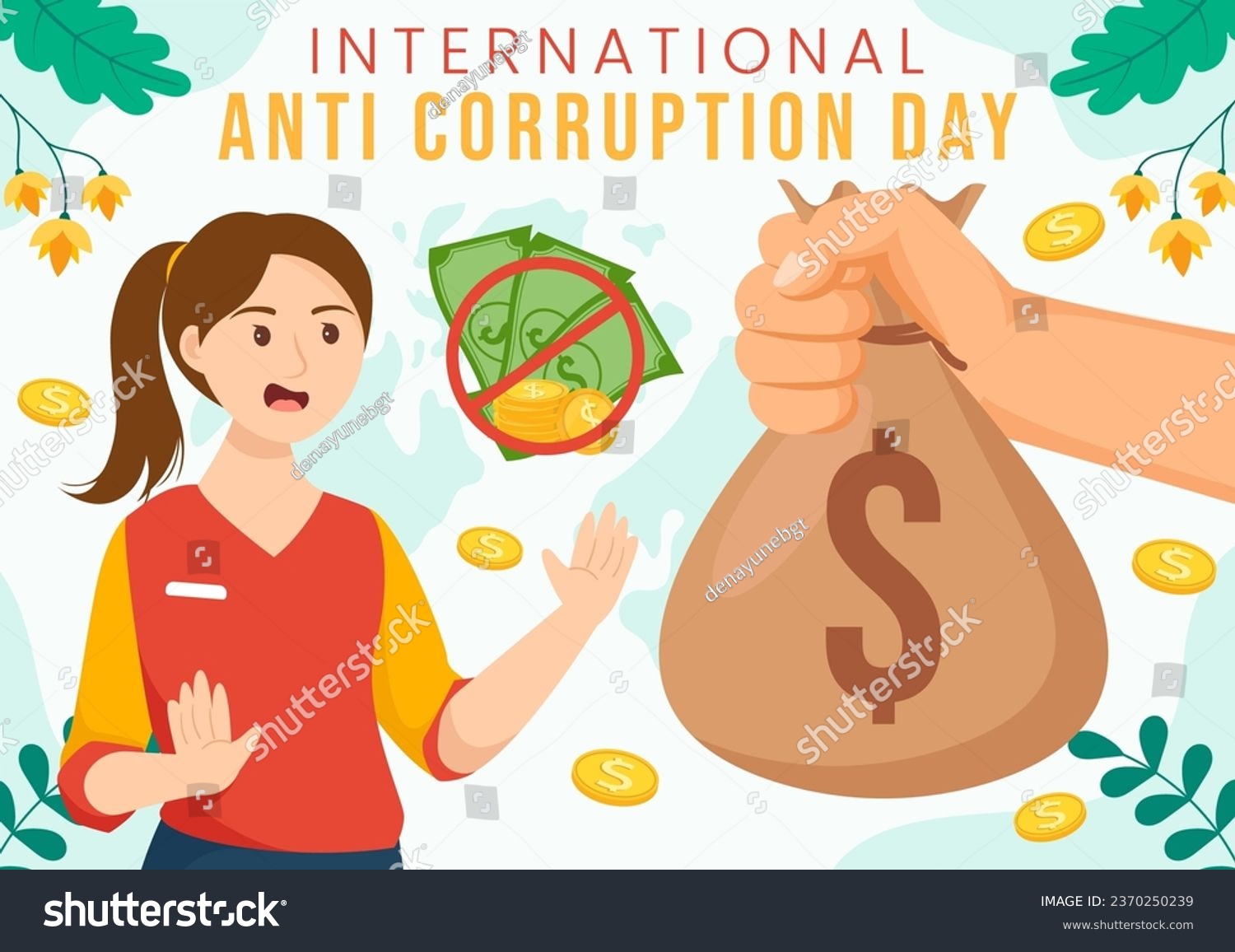 SVG of Anti Corruption Day Vector Illustration on 9 December with Stop Give Money and Coin Dollar with a Prohibition Sign in Flat Cartoon Background Design svg