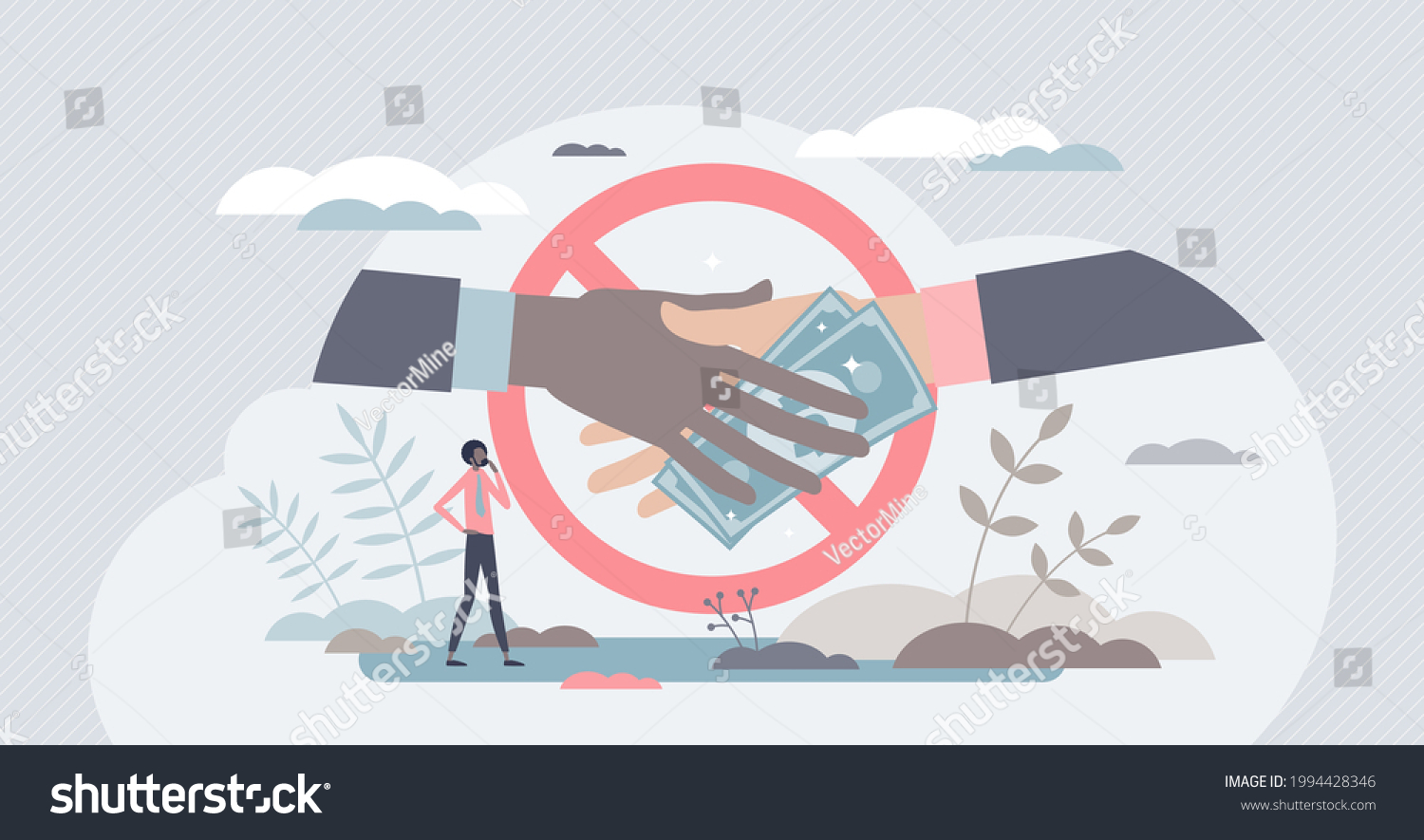 SVG of Anti corruption scene with illegal bribe money transfer tiny person concept. Stop fraud and greedy bribe vector illustration. Give criminal finances and refuse or reject offer. Guilty cash payment. svg