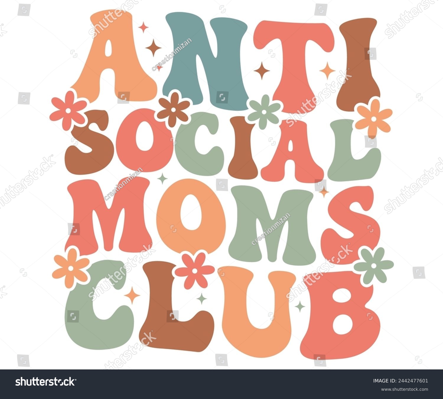 SVG of Anti Social Moms Club Retro,Mom Life,Mother's Day,Stacked Mama,Boho Mama,Mom Era,wavy stacked letters,Retro, Groovy,Girl Mom,Cool Mom,Cat Mom svg