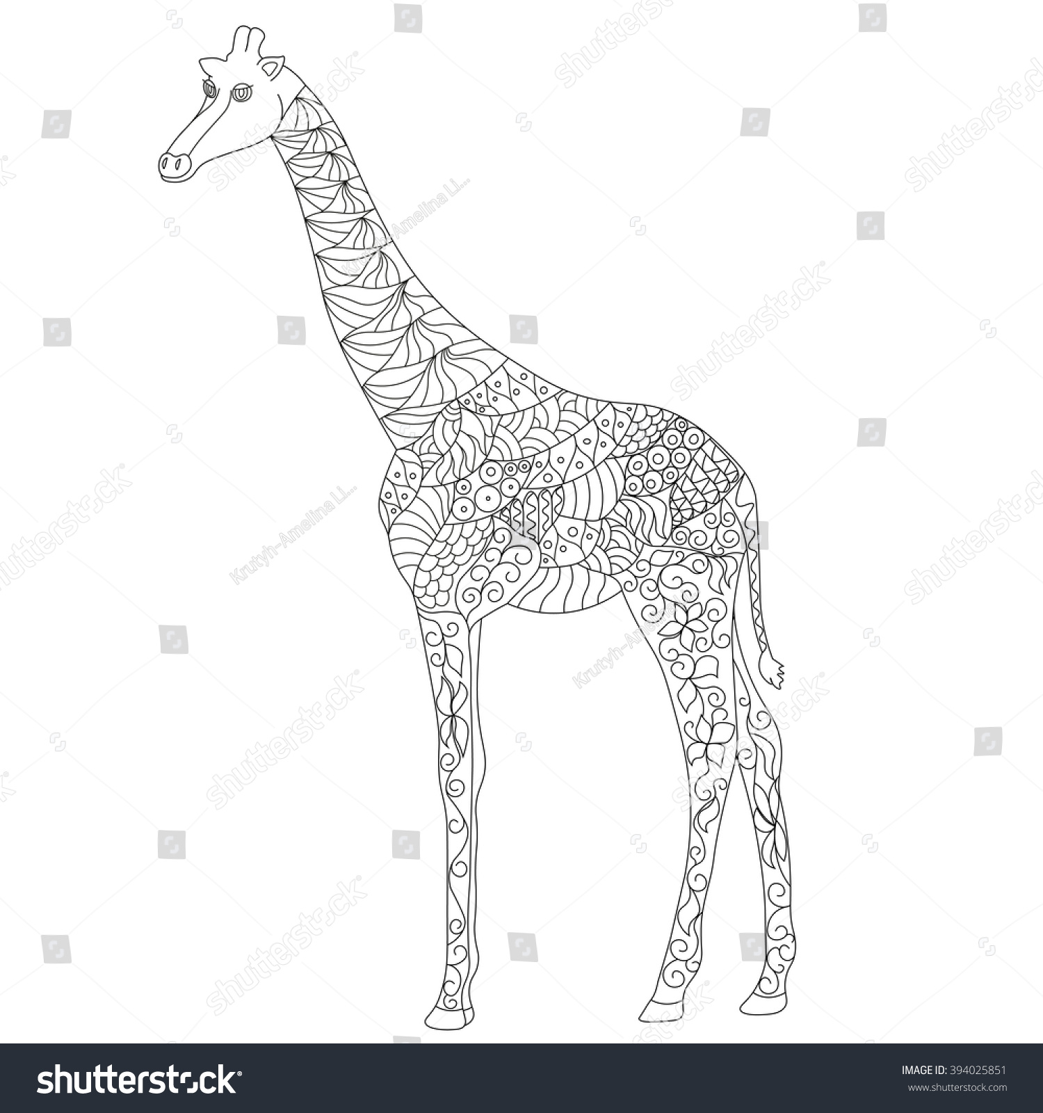 Anti Stress Coloring Page Zentangle Giraffe Stock Vector (Royalty Free ...