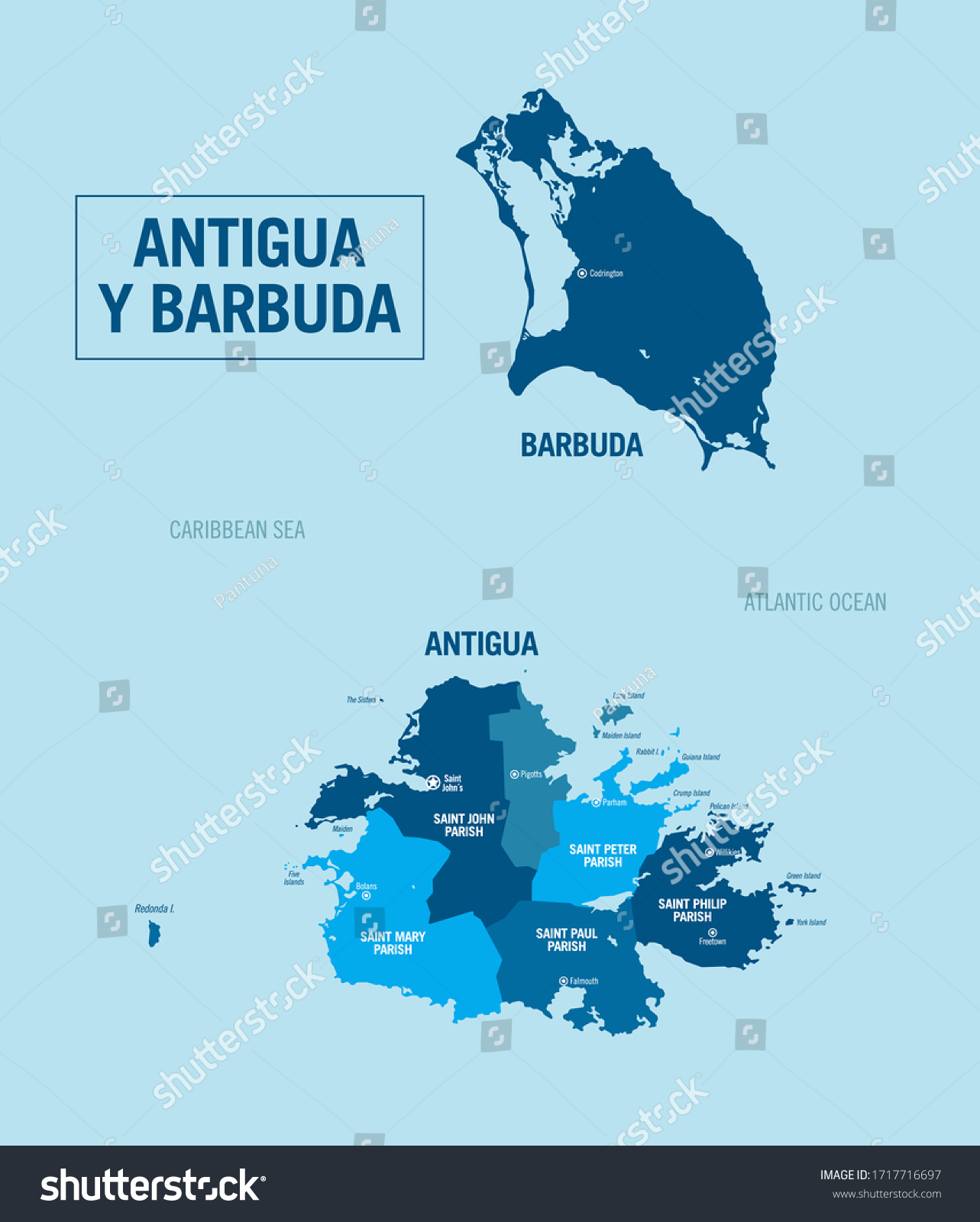 Antigua Barbuda Political Map Detailed Vector стоковая векторная