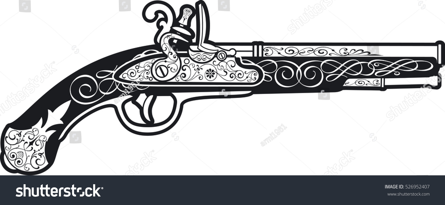 Antique Flintlock Pistol With Ornaments Stock Vector Illustration ...