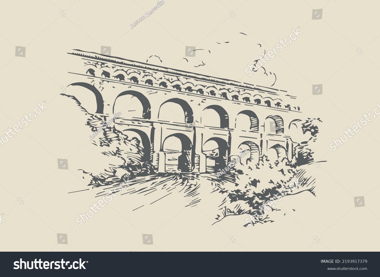 SVG of Antique illustration - ancient roman aqueduct svg