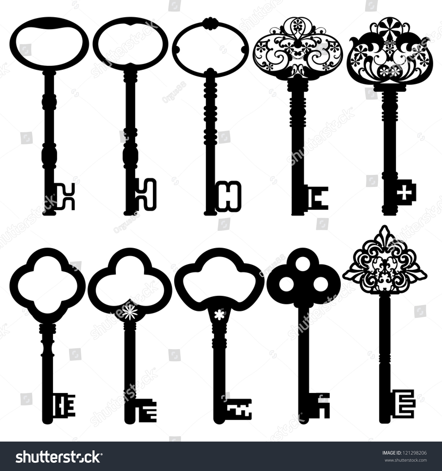 Antique Keys Silhouette Stock Vector Illustration 121298206 : Shutterstock