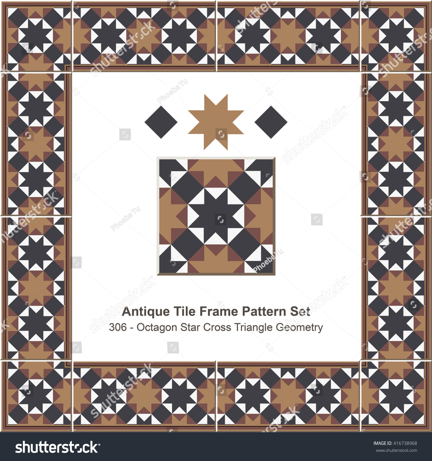SVG of Antique tile frame pattern set_306 Octagon Star Cross Triangle Geometry svg
