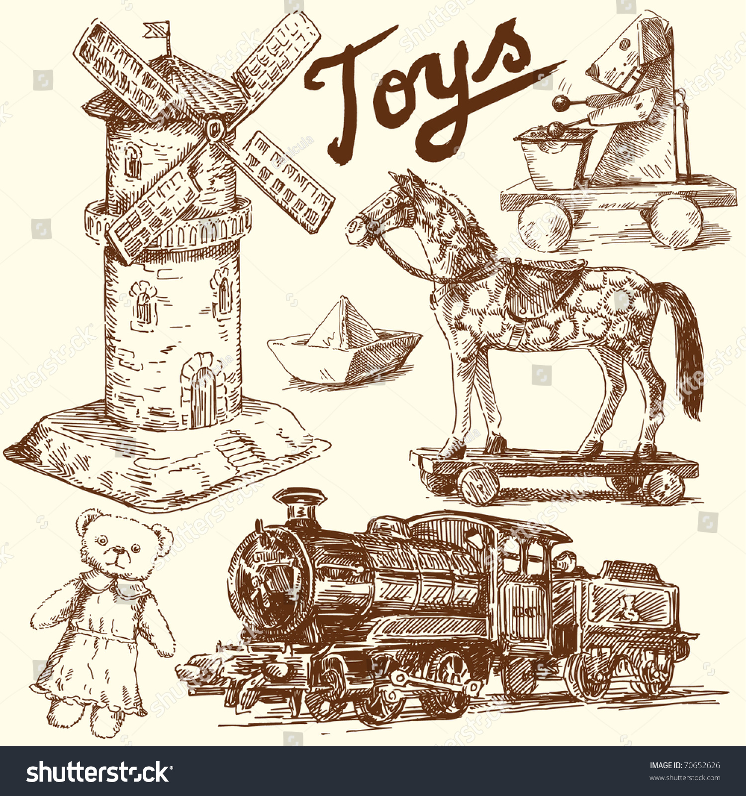 Antique Toys-Original Hand Drawn Collection Stock Vector 70652626