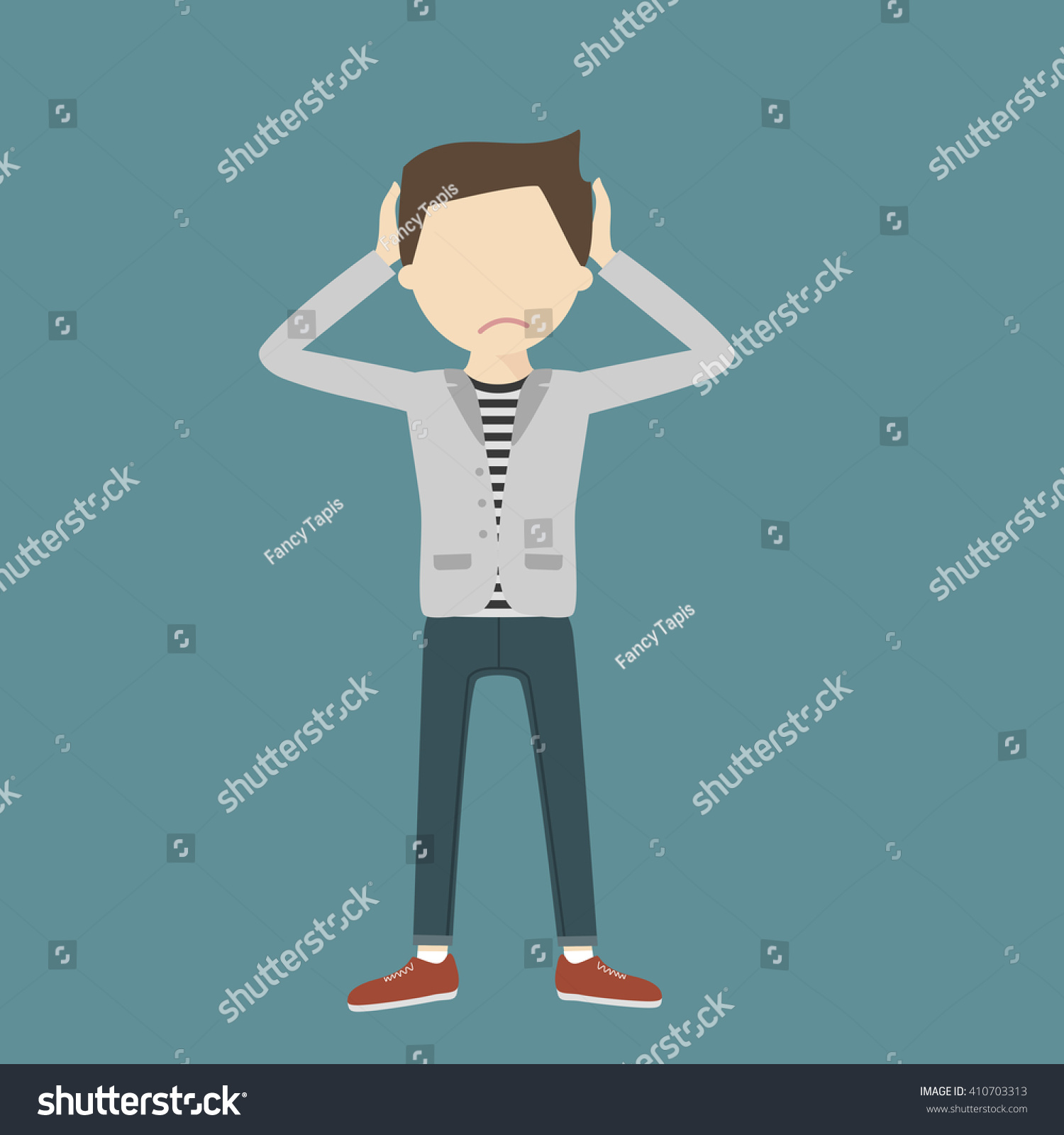Anxious Sad Young Man Clutching Head Stock Vector 410703313 - Shutterstock