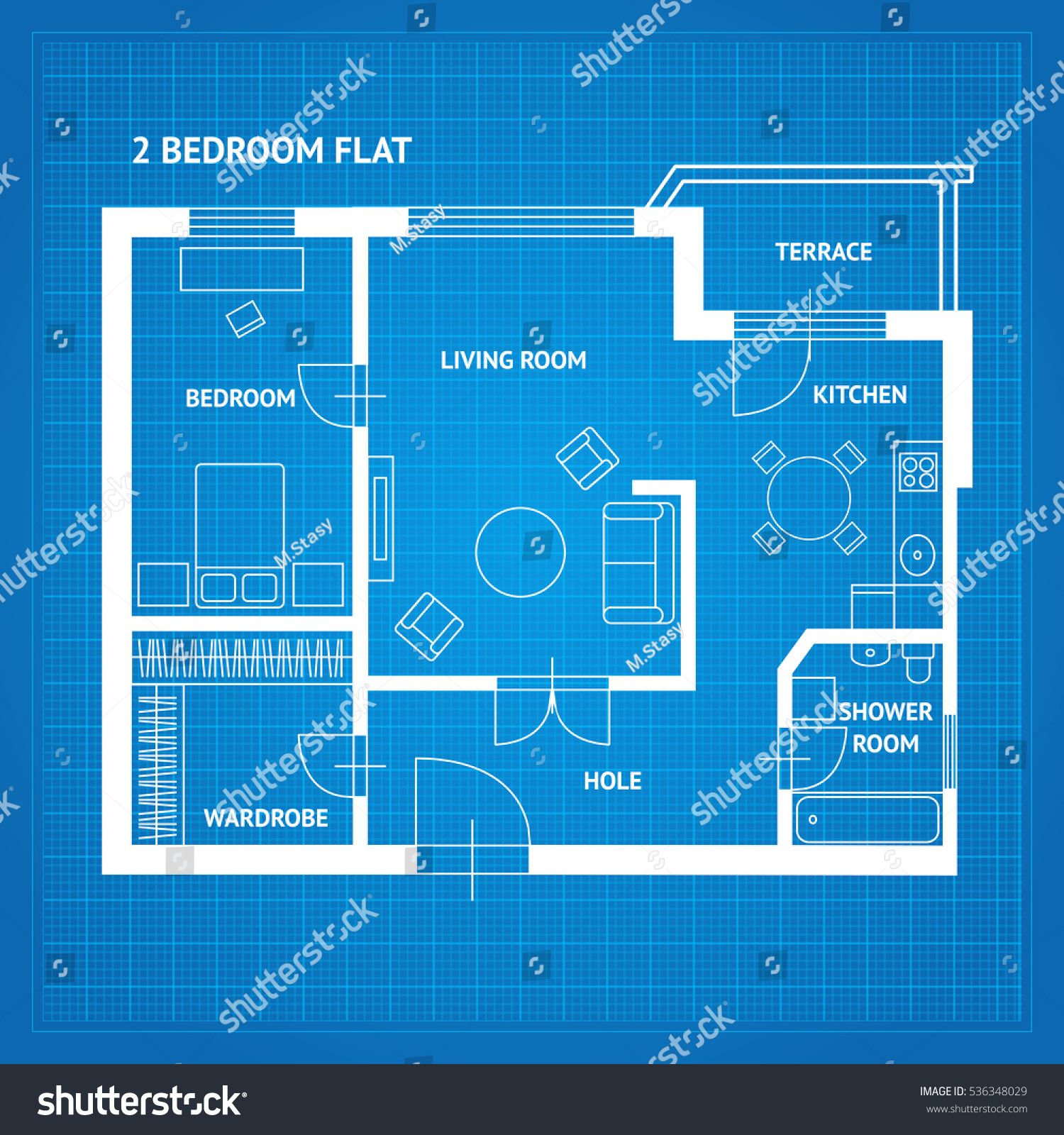 Apartment Floor Plan Blueprint Furniture Top Stock Vector Royalty