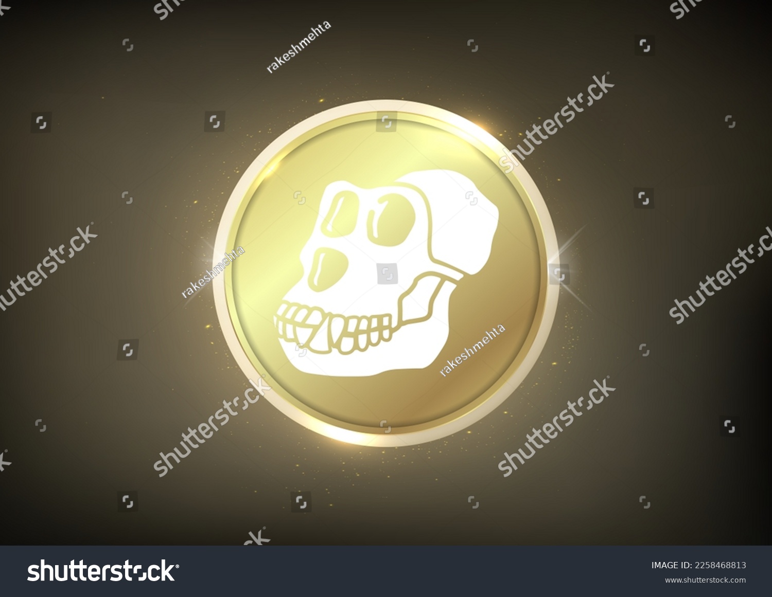 SVG of Ape coin  Crypto logo banner . Apecoin  cryptocurrency golden coin symbol  isolated on golden background  svg