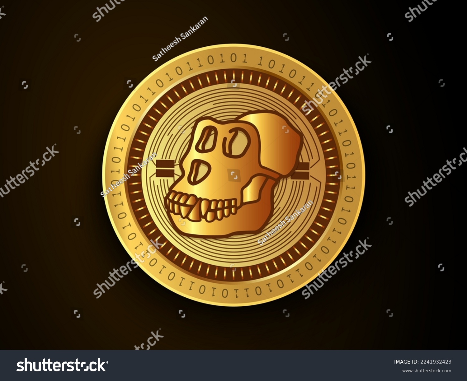SVG of Apecoin (APE) crypto currency symbol and logo on gold coin. Virtual money concept token based on blockchain technology.  svg