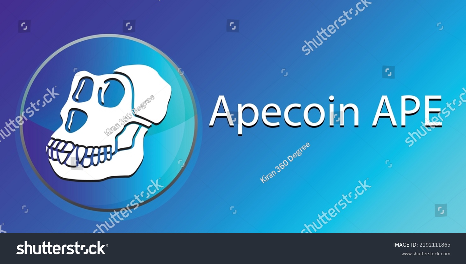 SVG of Apecoin APE Crypto currency vector illustration blockchain white logo isolated on blue coin on blue background, cryptocurrency token for poster, web, sticker. futuristic decentralized finance concept. svg