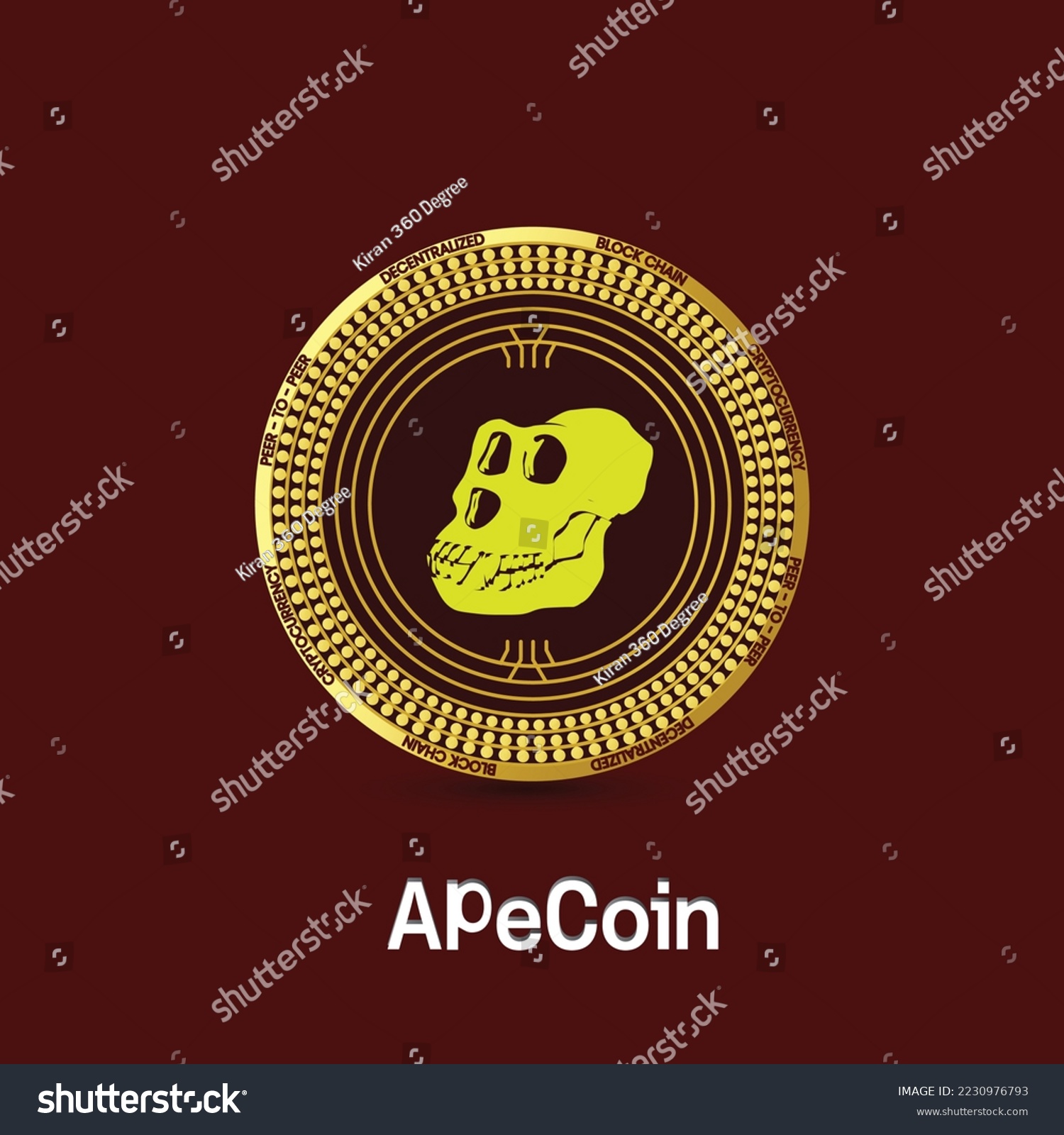 SVG of Apecoin APE Cryptocurrency coin isolated on dark red background, Blockchain, finance symbol. Vector illustration, Crypto logotype symbol vector illustration of digital currency brand. svg