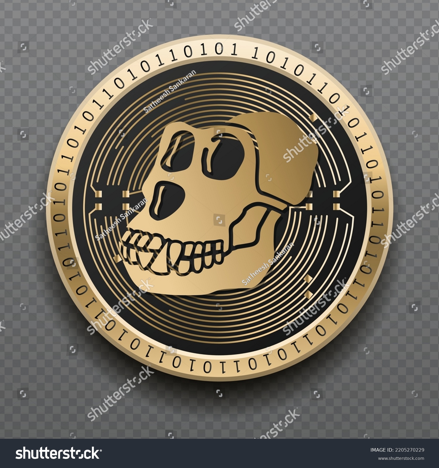 SVG of Apecoin (APE) cryptocurrency golden coin isolated in transparent background. Virtual currency token symbol vector illustration based on cryptography and block chain technology. svg