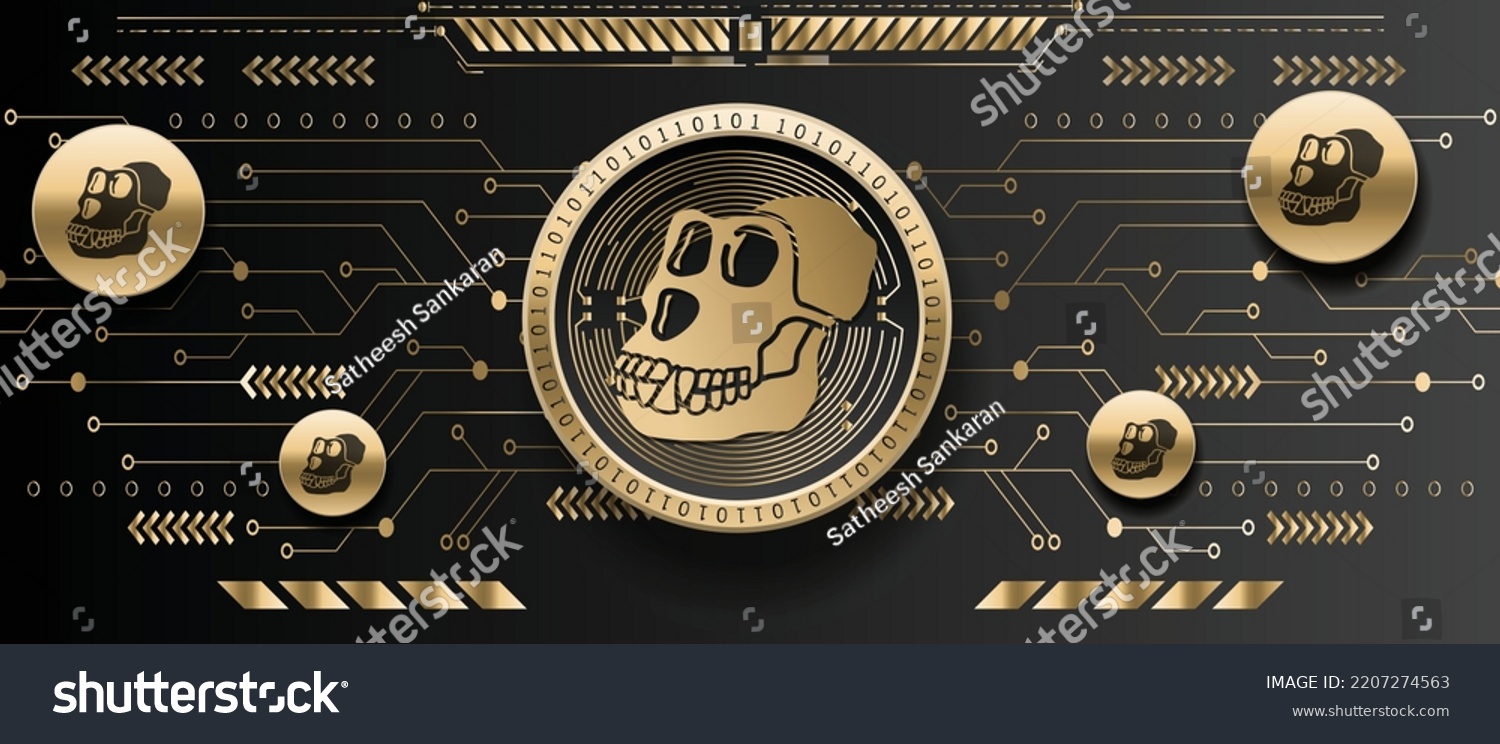 SVG of Apecoin APE cryptocurrency golden coin on futuristic technology background vector illustration banner and wallpaper template  svg