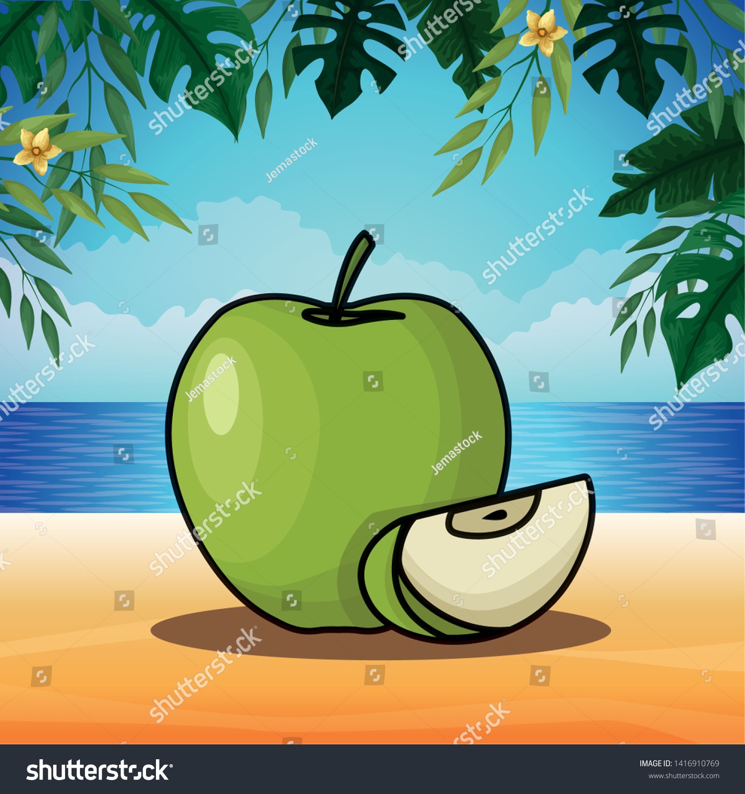 Apple Half Cut Fresh Fruits Cartoon Stock Vector Royalty Free