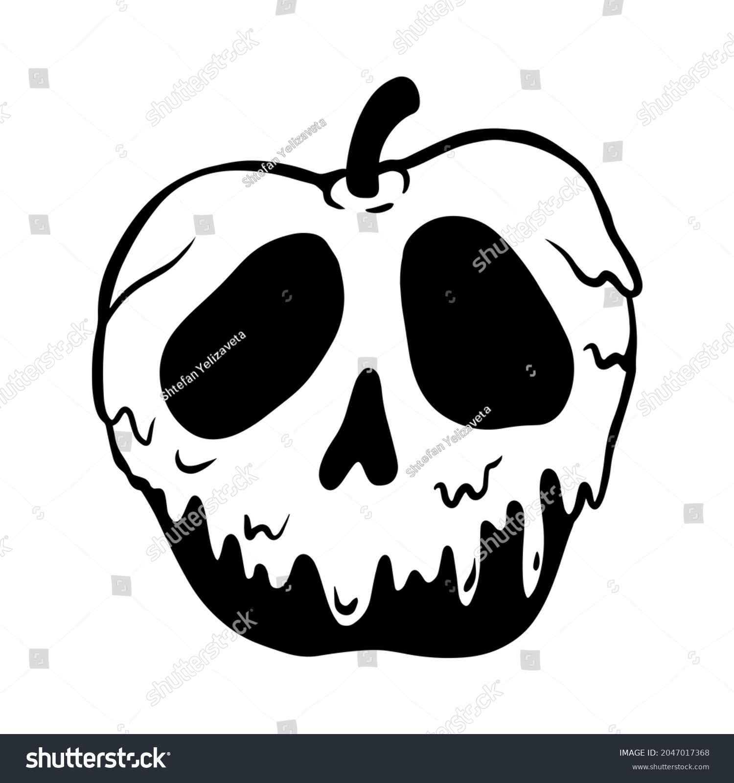 SVG of Apple skull cut file,Poison apple icon, black and white hand drawn line art, stock vector illustration isolated on white background svg