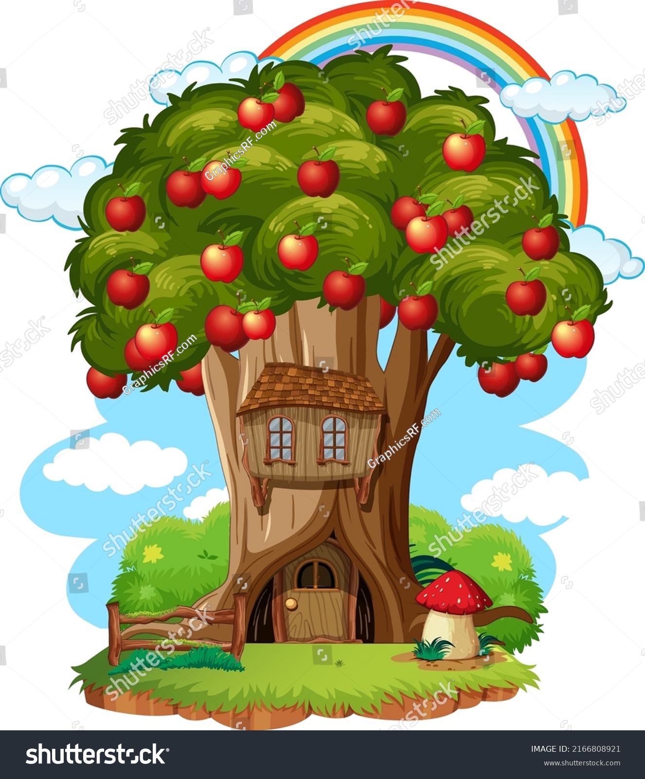 Apple Tree House Cartoon Style Illustration Stock Vector (Royalty Free