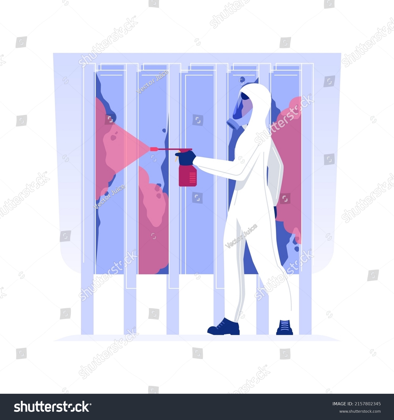 SVG of Applying biocide isolated concept vector illustration. Person in protective suit removing mold using biocide, private house maintenance service, remediation in construction vector concept. svg