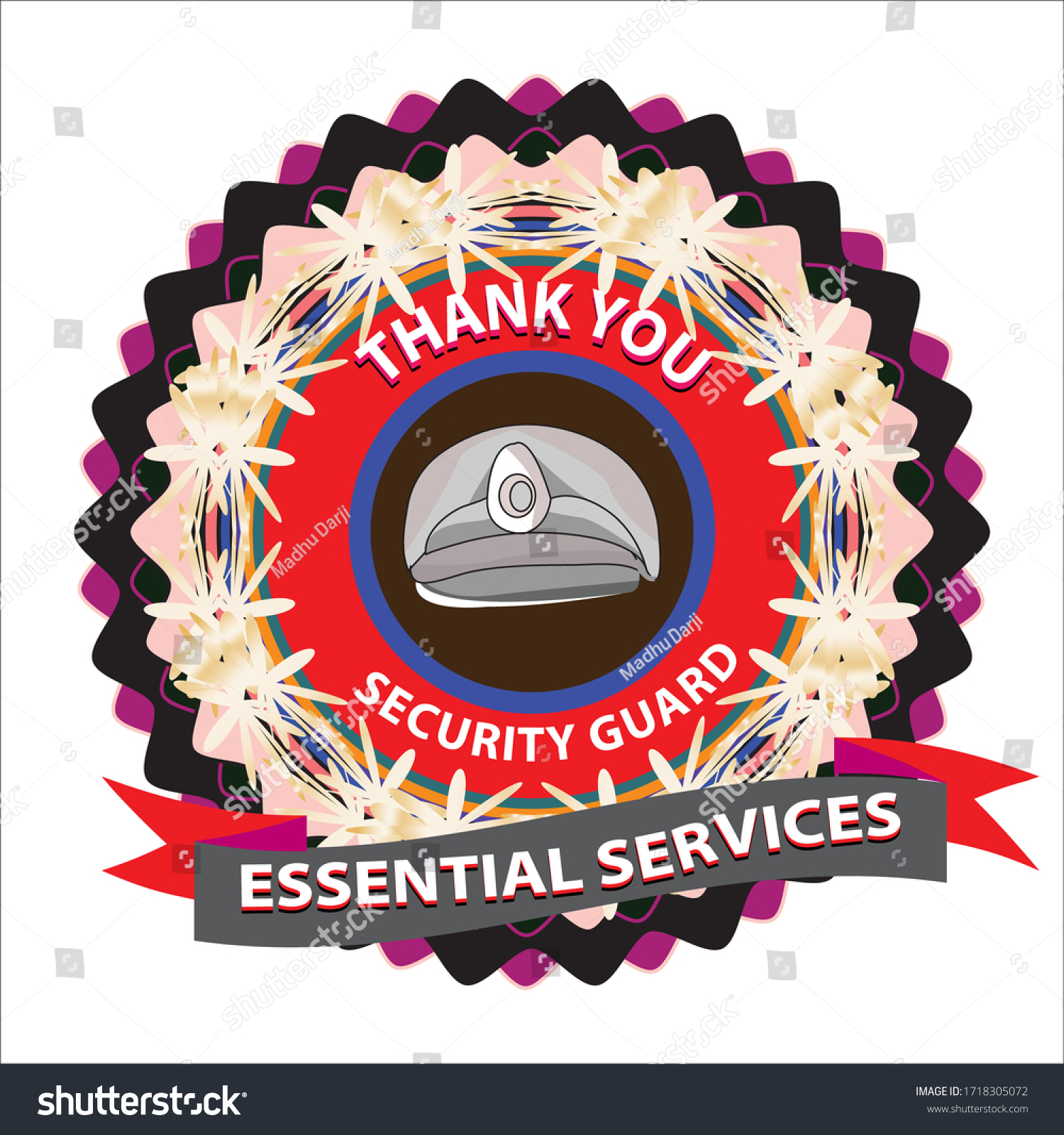 Appreciation Messagethsnk You Security Guard Labela Stock Vector