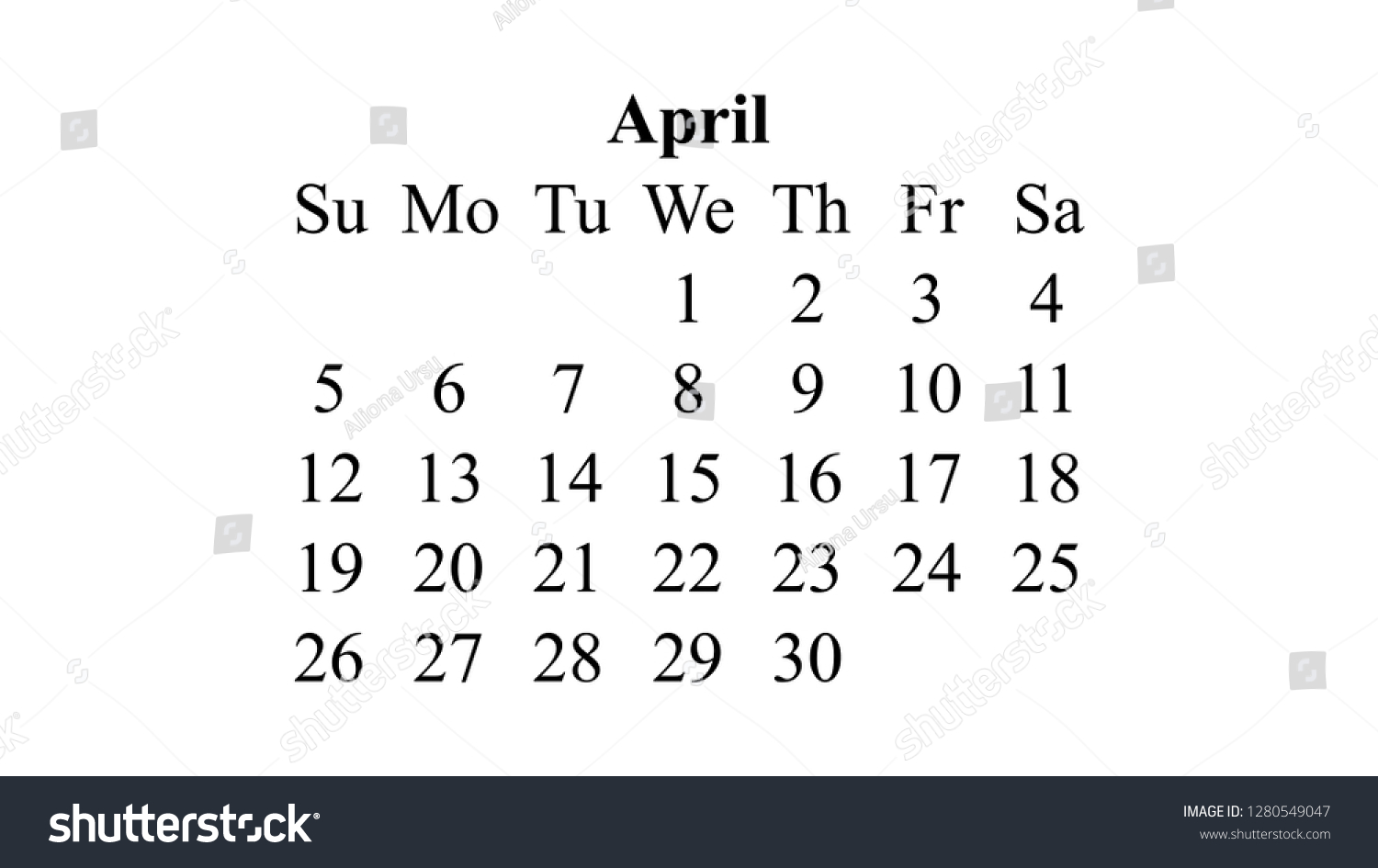 April 2020 Calendar 2020 Vector Simple Stock Vector (Royalty Free ...