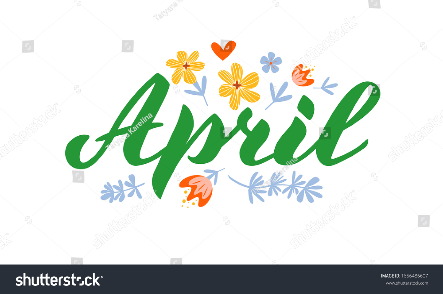 April Month Name Handwritten Lettering Flat Stock Vector (Royalty Free ...