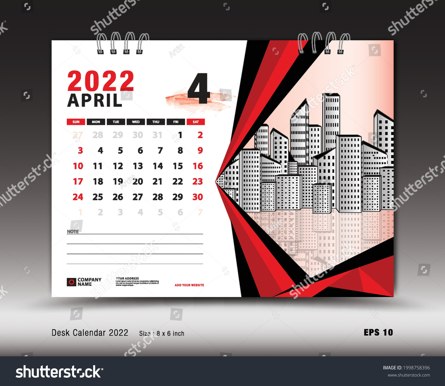 April 2022 Year Desk Calendar 2022 Stock Vector (Royalty Free) 1998758396