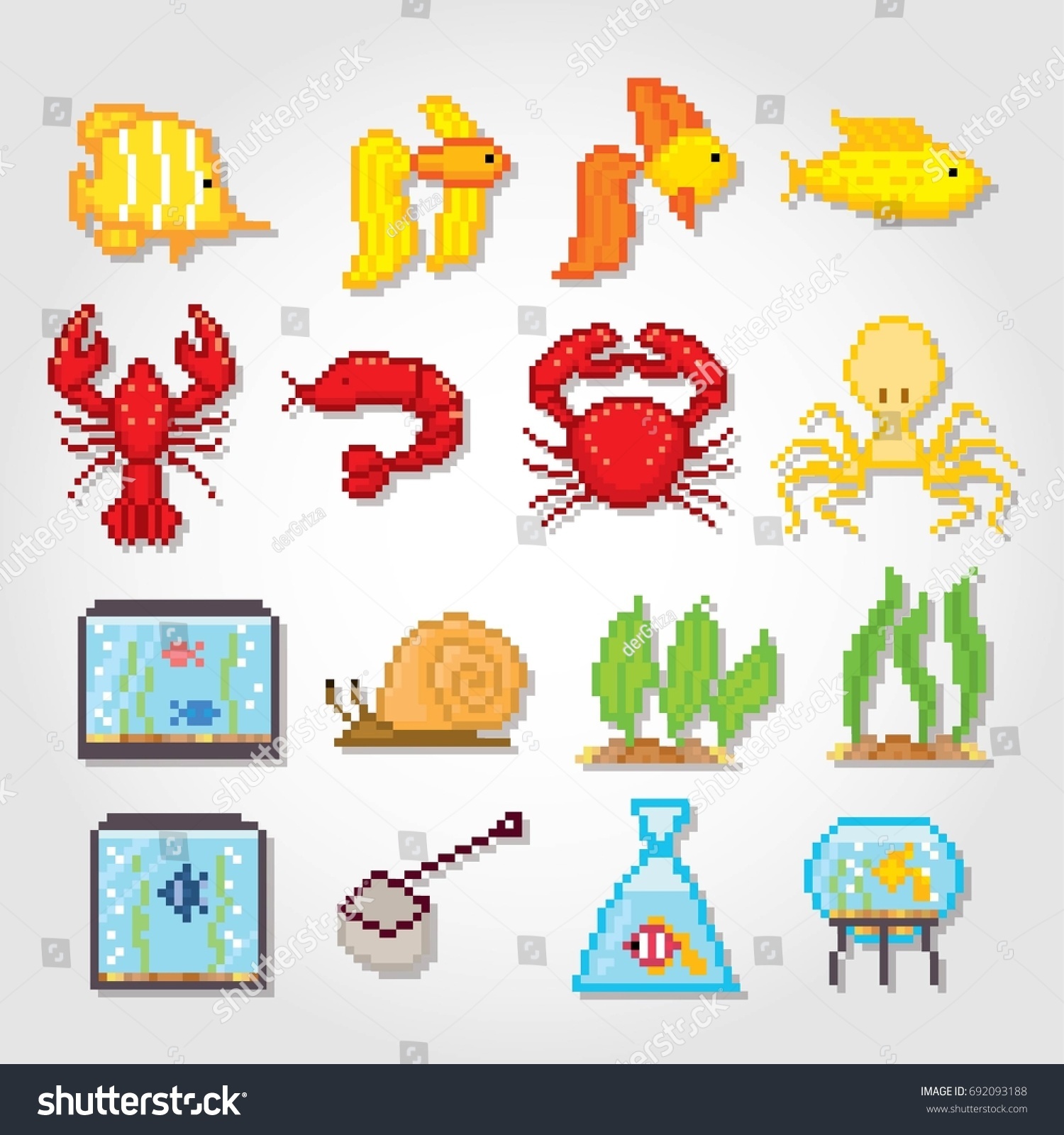 Aquarium Fish Icons Set Pixel Art Stock Vector (Royalty Free) 692093188