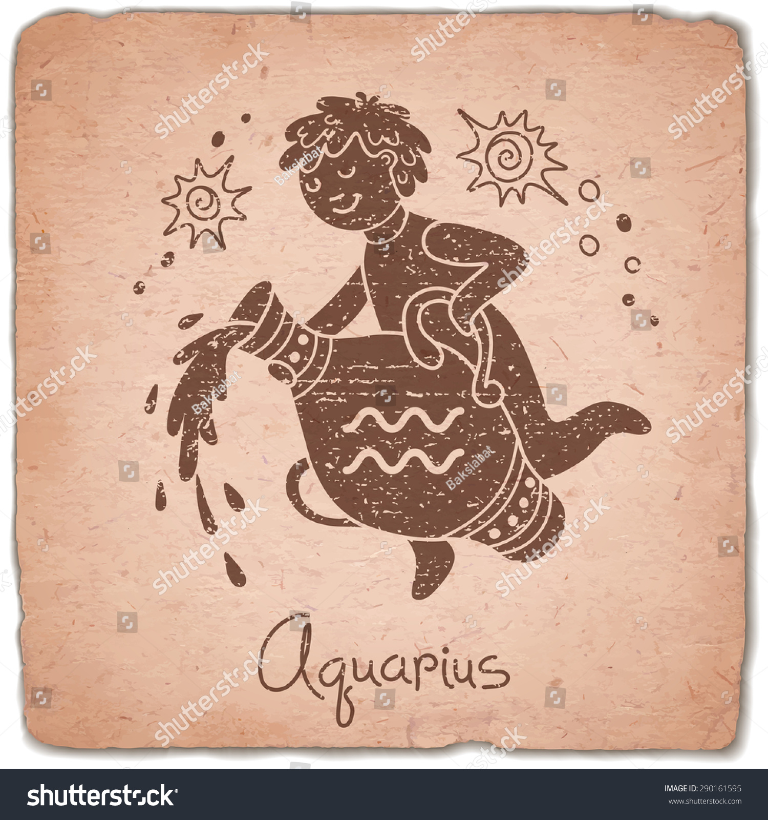 Aquarius Zodiac Sign Horoscope Vintage Card. Vector Illustration ...