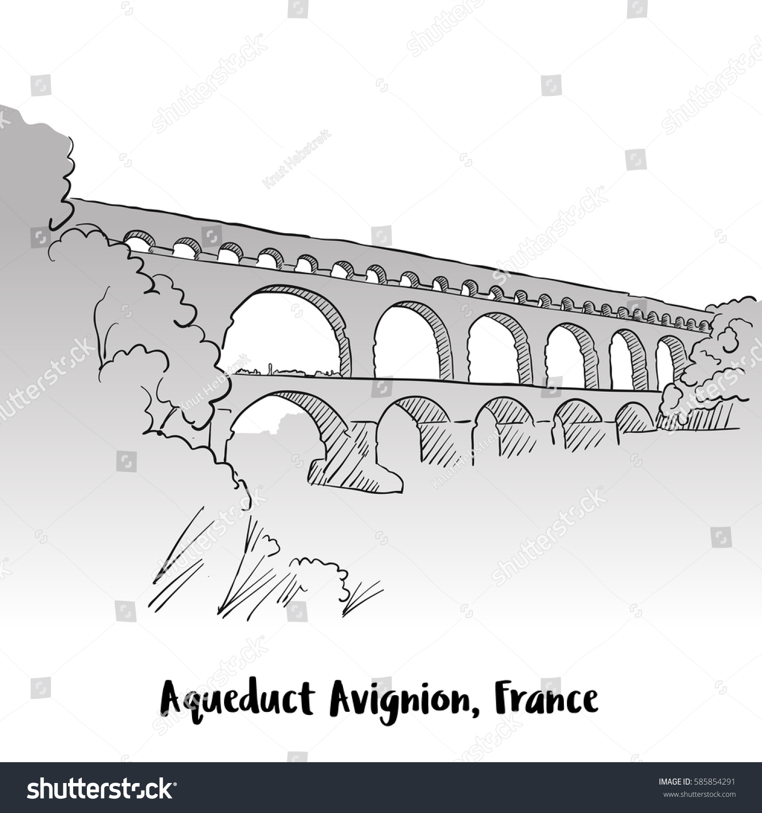 SVG of Aqueduct Avignion, France Greeting Card Design, Hand-drawn Vector Outline Sketch svg