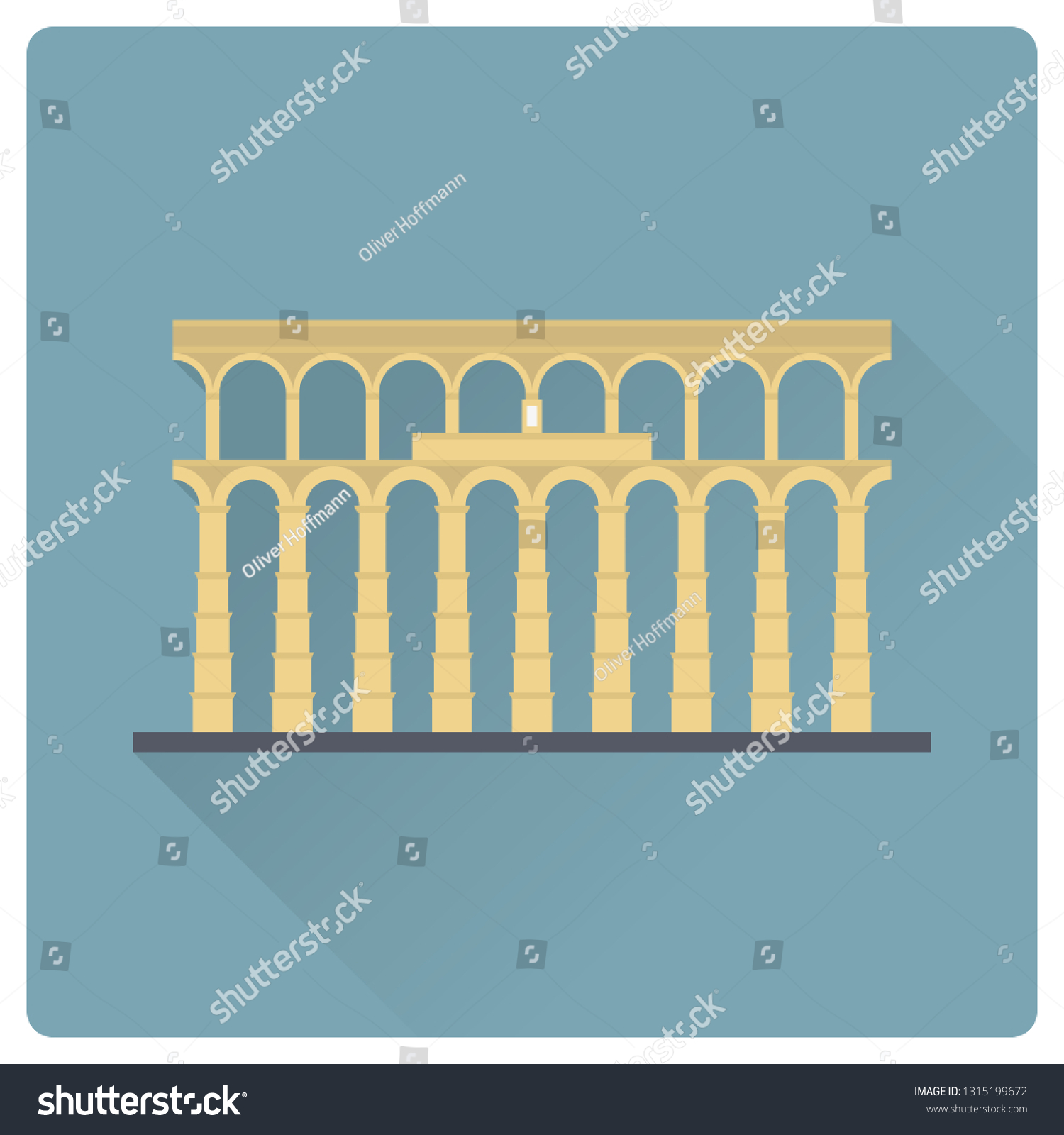 SVG of Aqueduct of Segovia, Spain, flat design long shadow vector icon svg